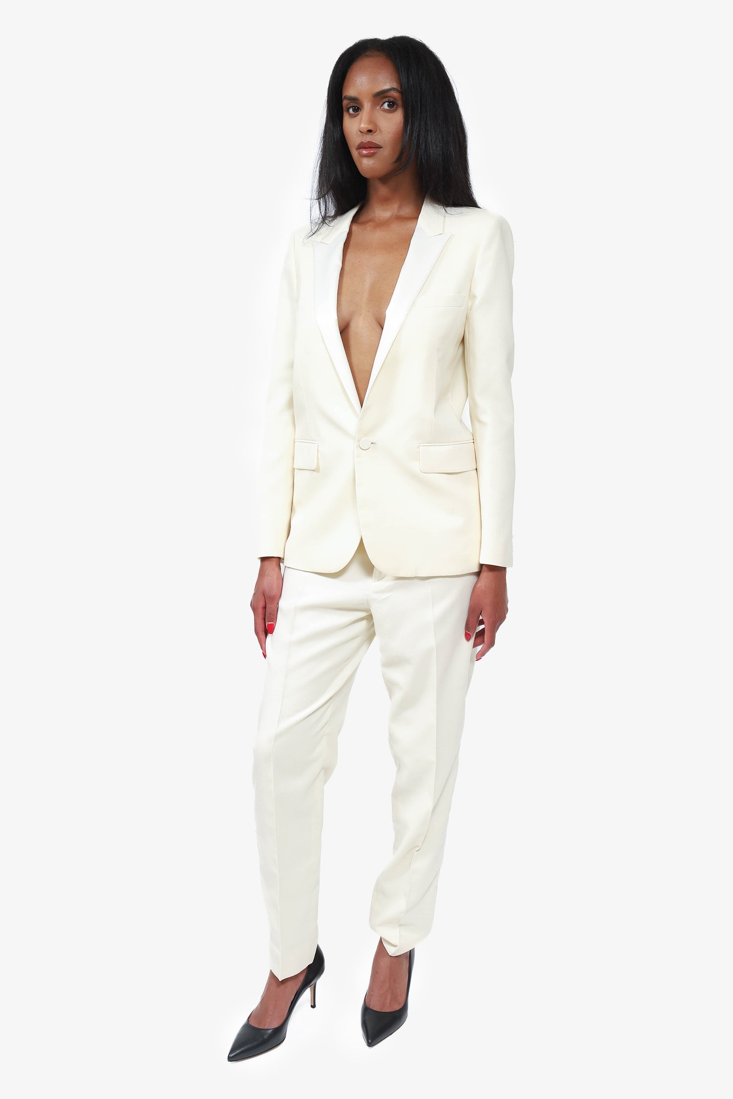 Saint Laurent White Wool Two Piece Suit Set Size 40/42