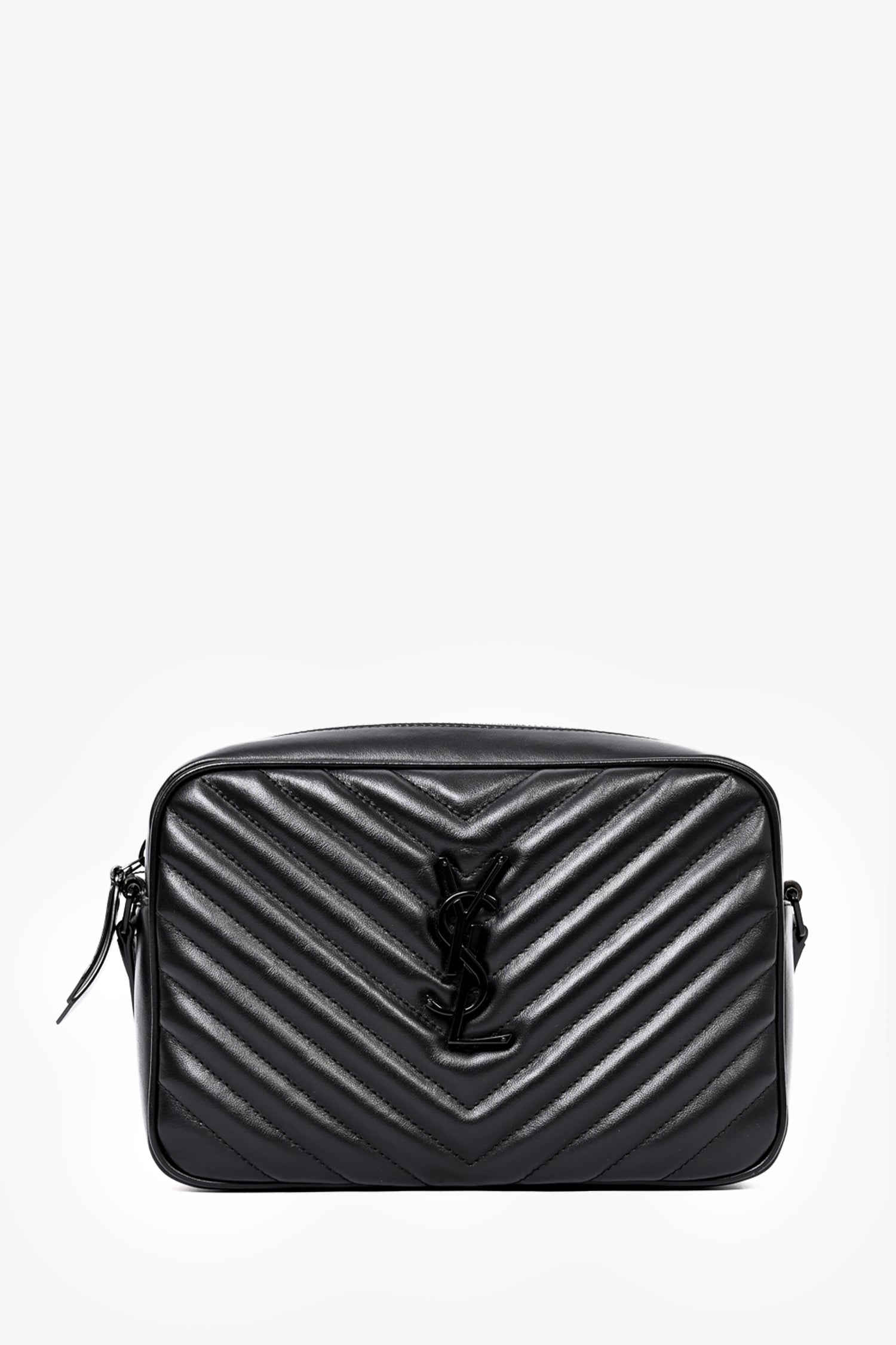 Saint Laurent 2021 Black Leather Chevron Lou Camera Bag