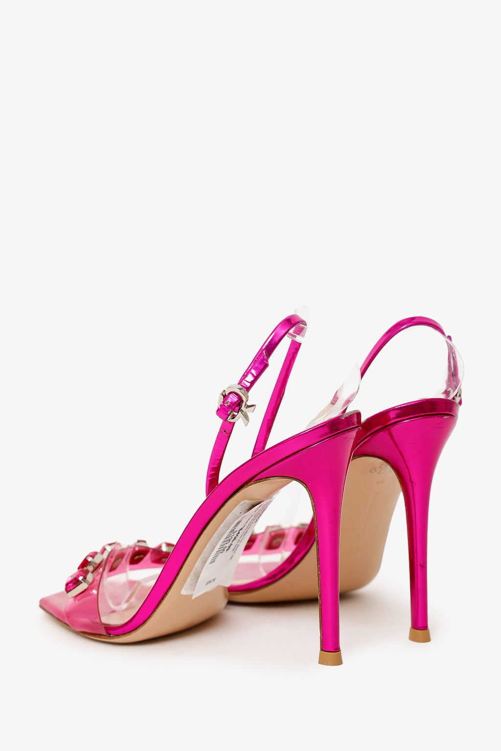 Gianvito Rossi Pink Metallic Jewel 105 Plexi Strap Sandals Size 37.5/38