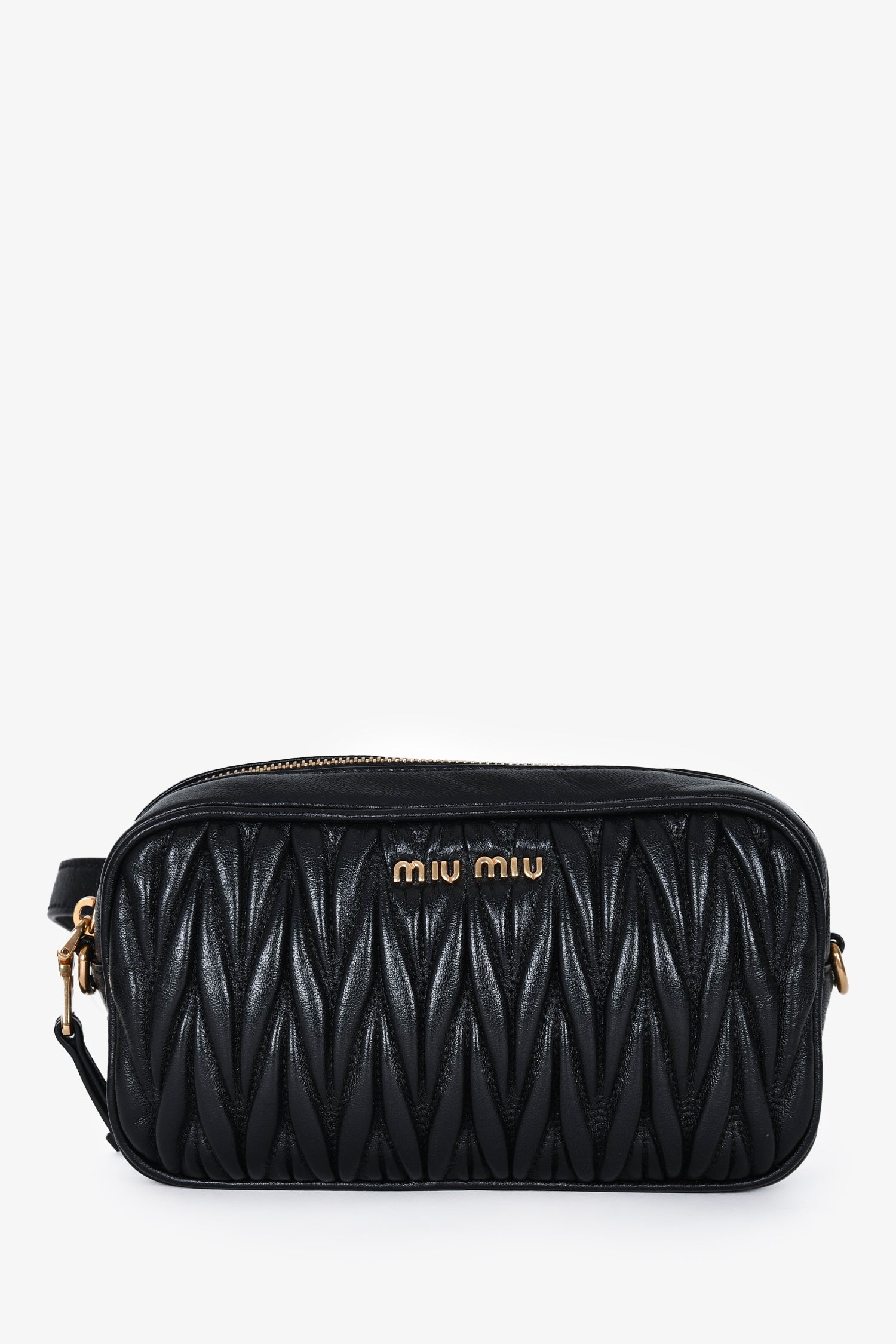 Miu Miu Black Leather Matelasse Crossbody Bag With Straps