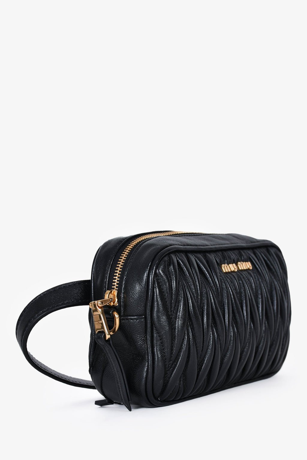Miu Miu Black Leather Matelasse Crossbody Bag With Straps