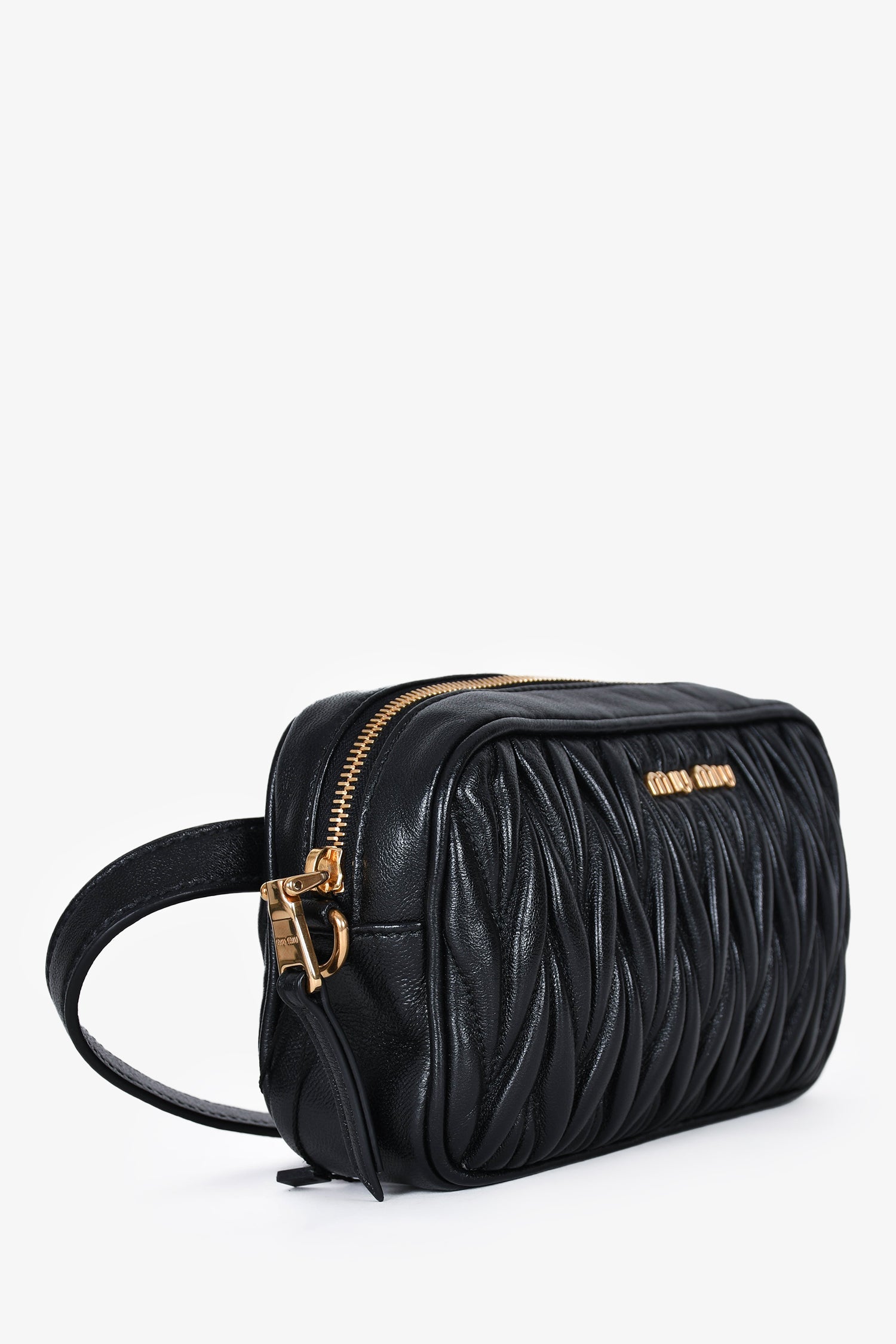 Miu Miu Black Leather Matelasse Crossbody Bag With Straps