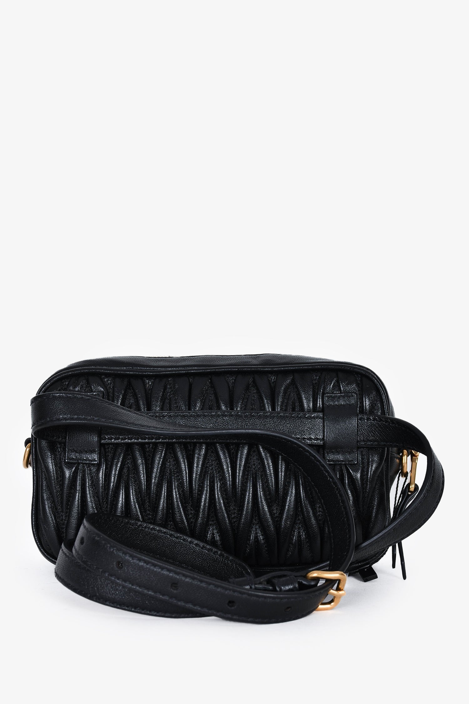 Miu Miu Black Leather Matelasse Crossbody Bag With Straps