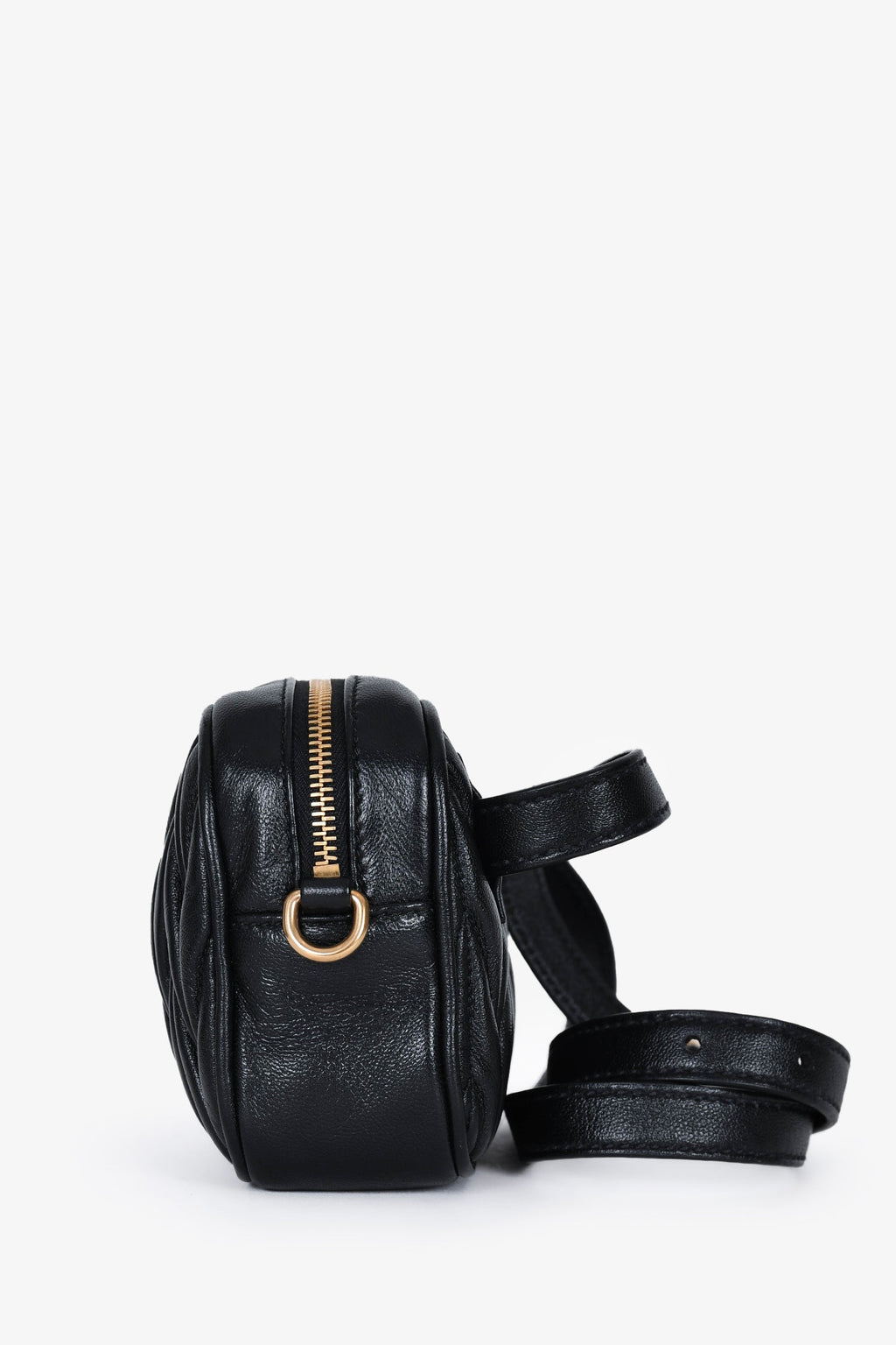 Miu Miu Black Leather Matelasse Crossbody Bag With Straps