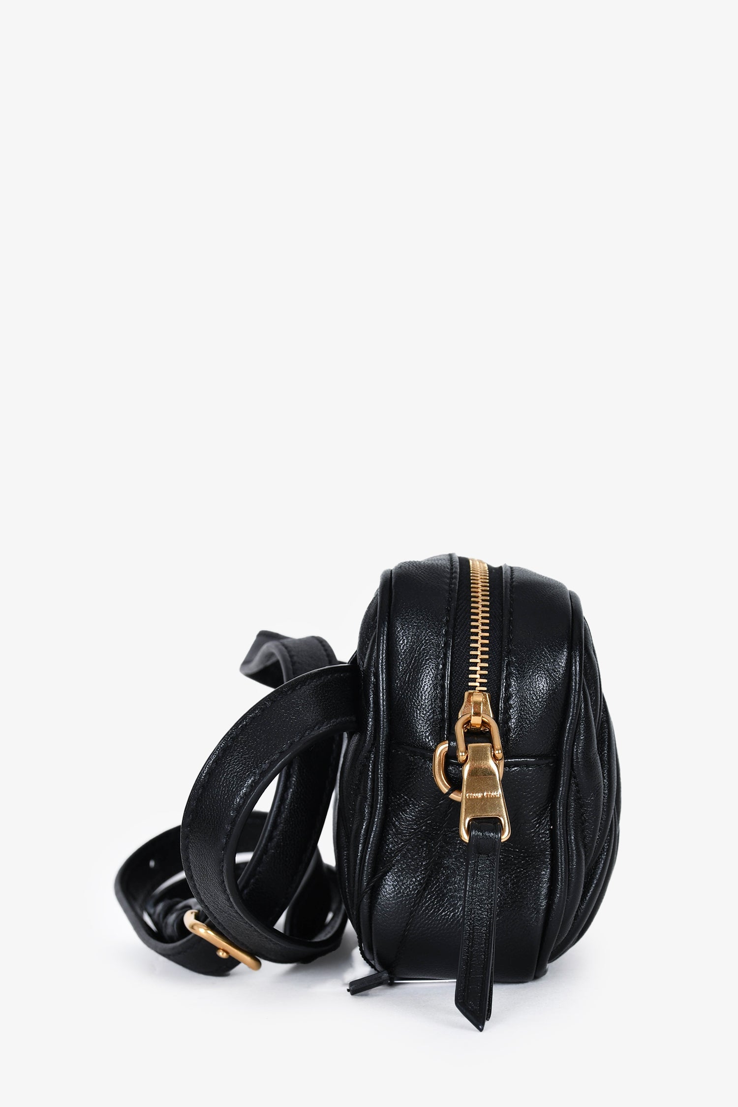Miu Miu Black Leather Matelasse Crossbody Bag With Straps