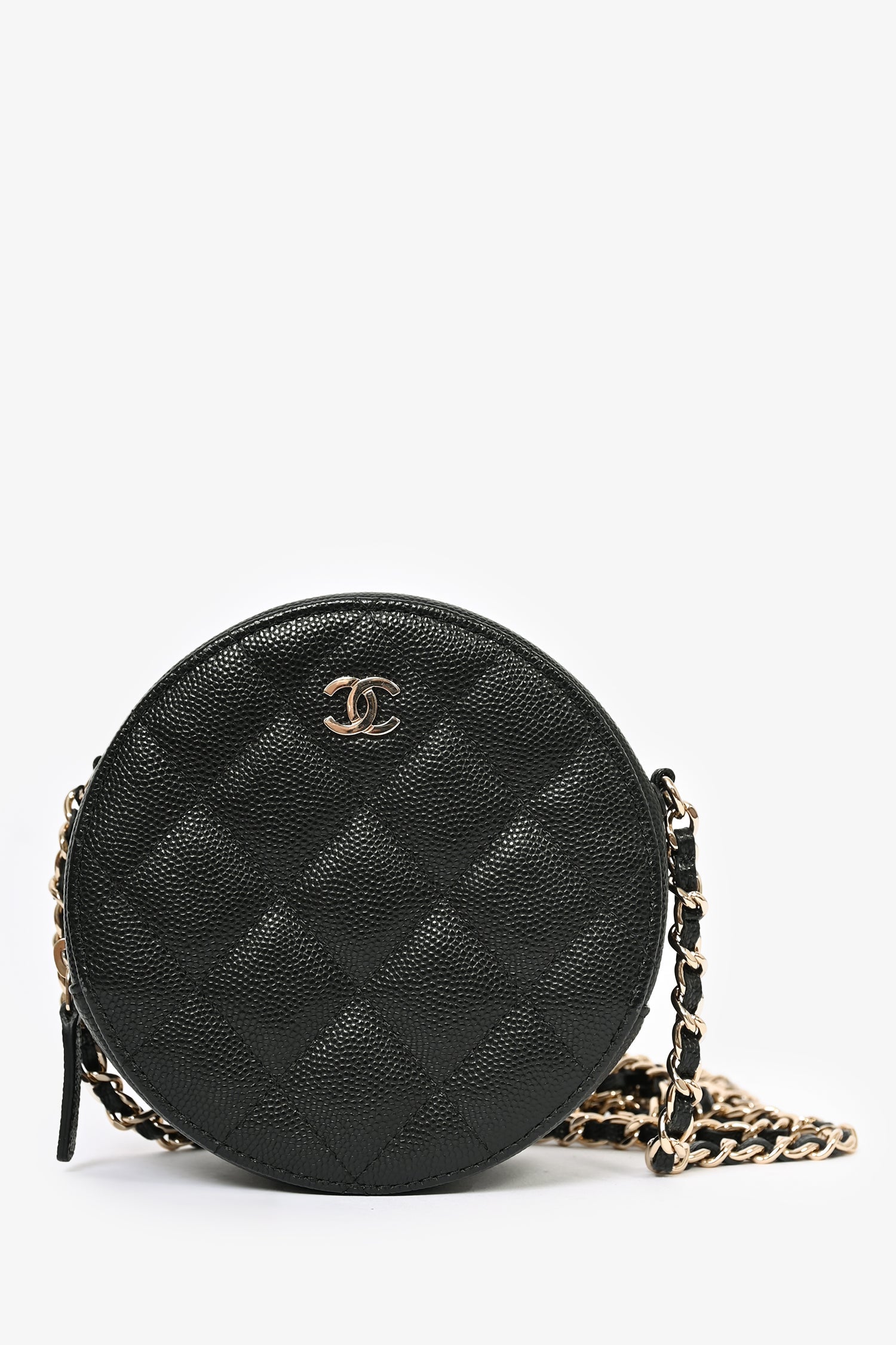 Pre-Loved Chanel™ 2020 Black Caviar Leather Round Chain Bag