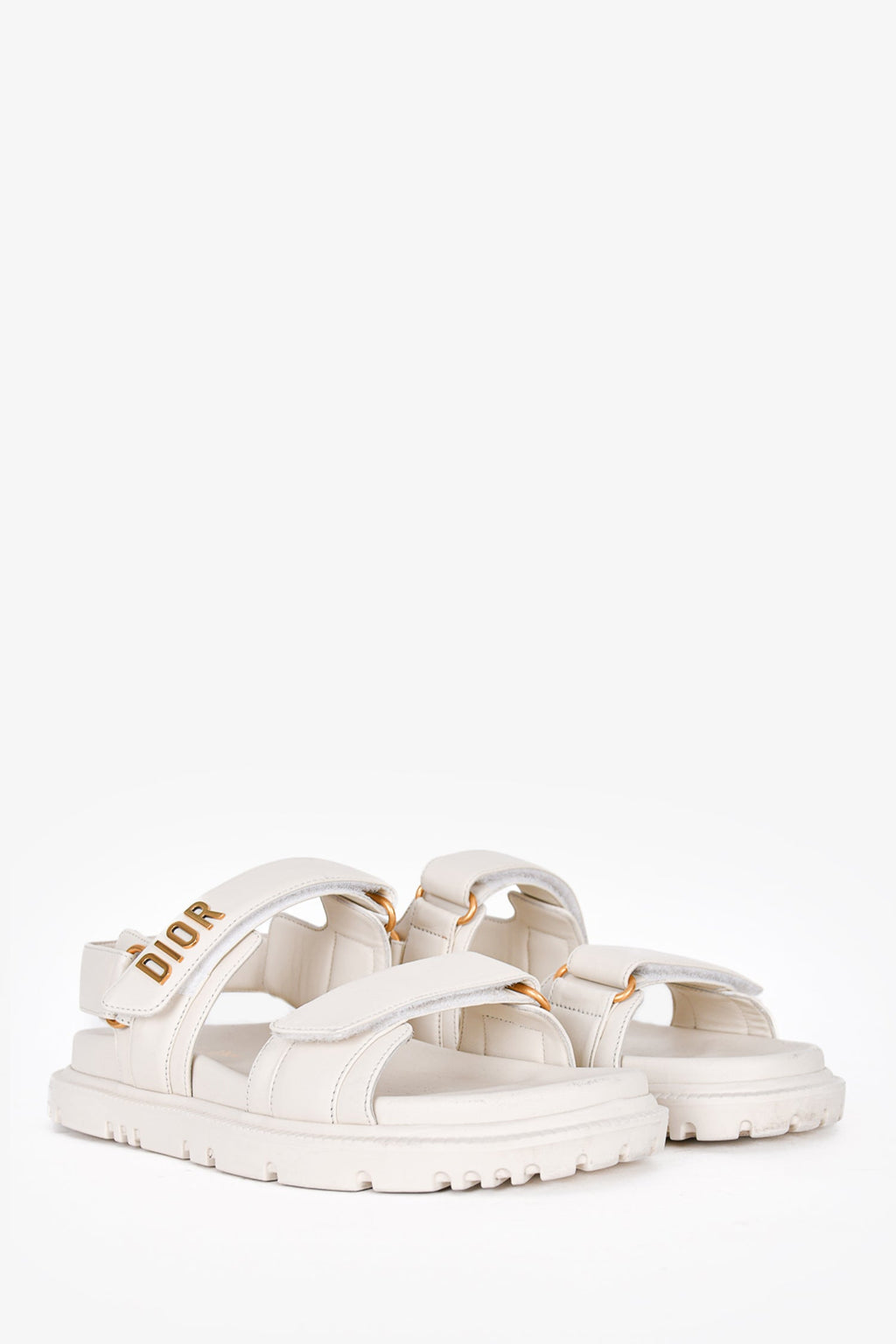 Christian Dior White Leather Gold Logo Chunky Sandals Size 38.5