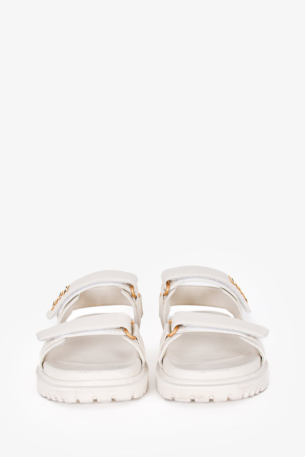 Christian Dior White Leather Gold Logo Chunky Sandals Size 38.5