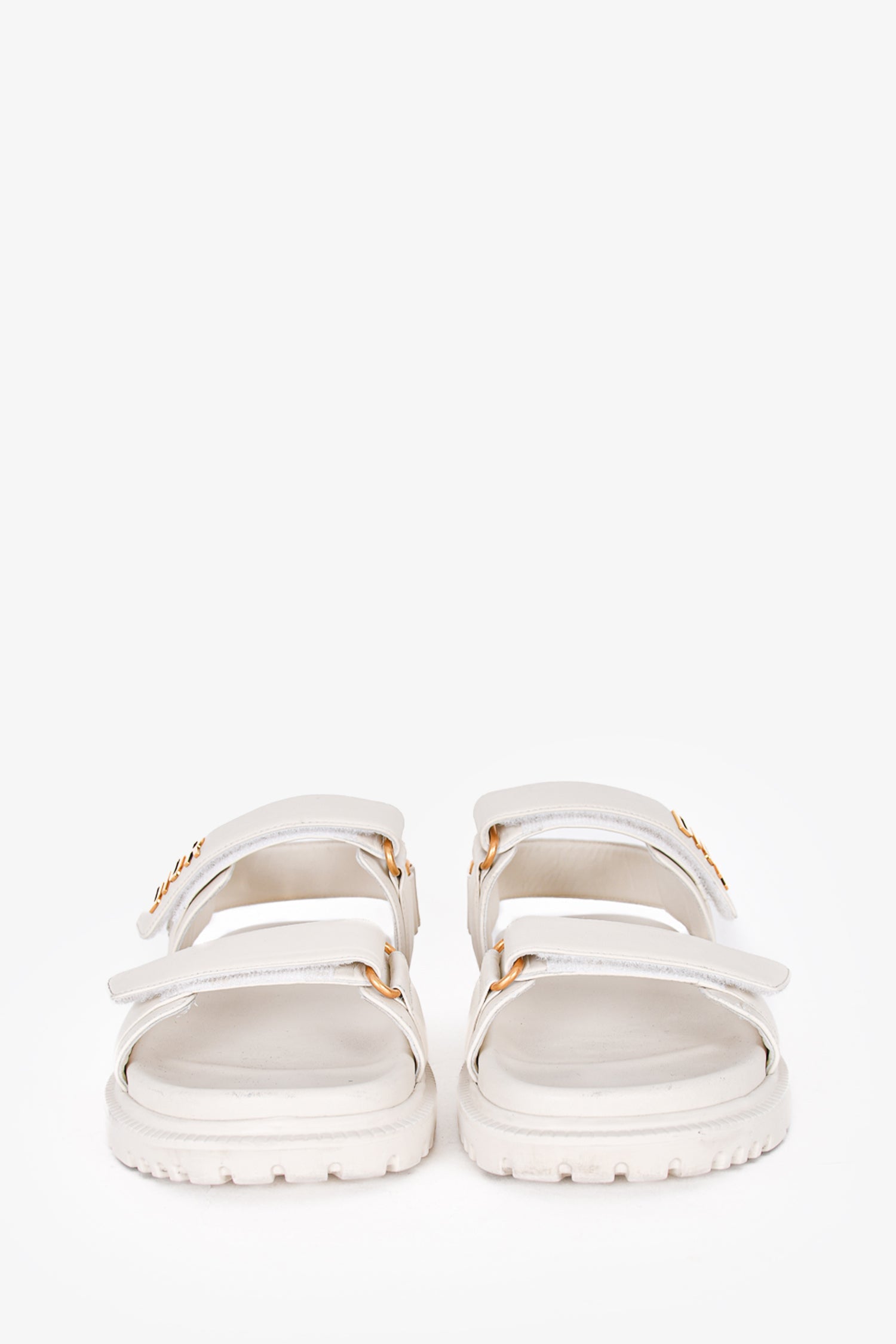 Christian Dior White Leather Gold Logo Chunky Sandals Size 38.5