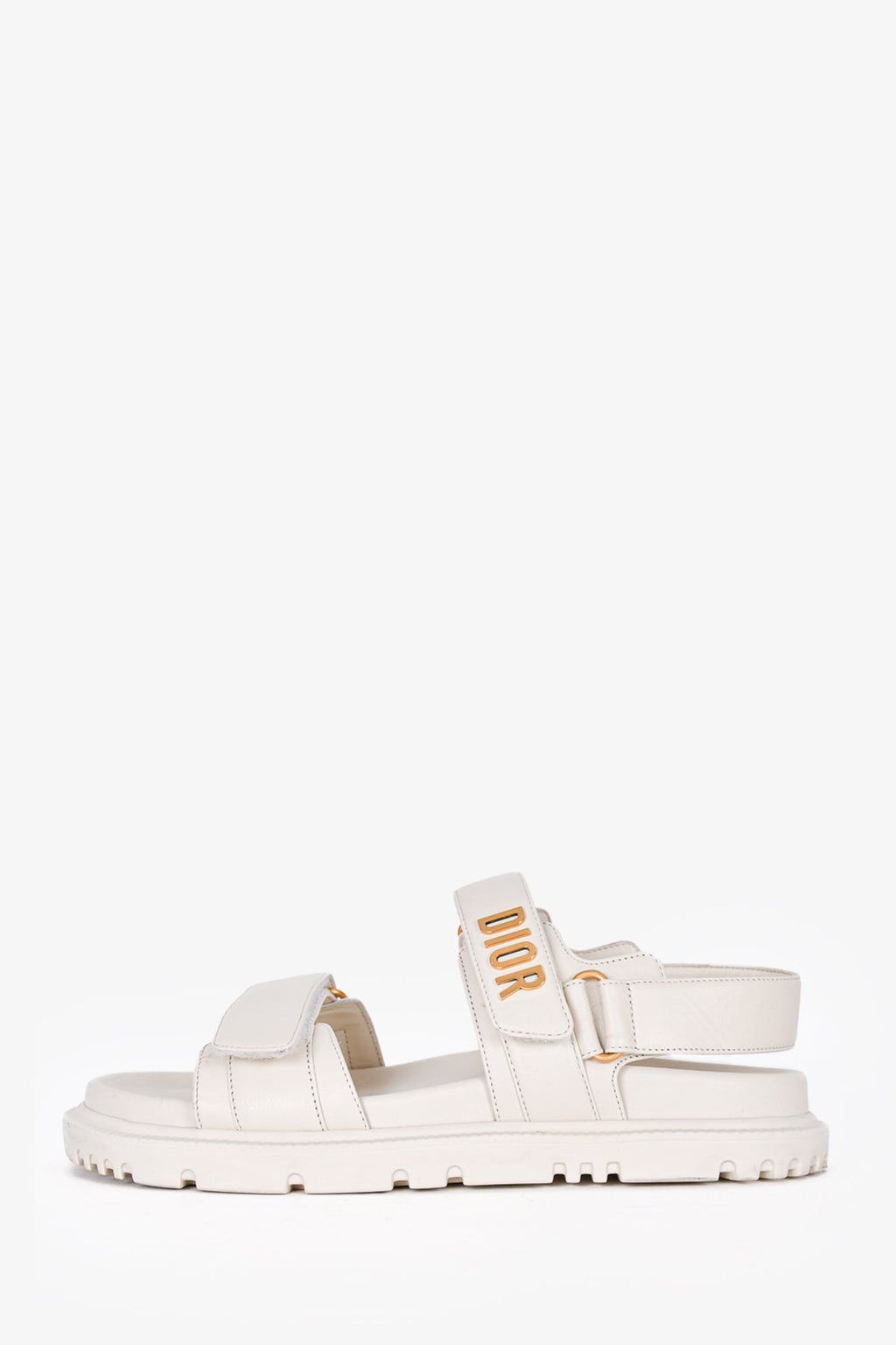 Christian Dior White Leather Gold Logo Chunky Sandals Size 38.5