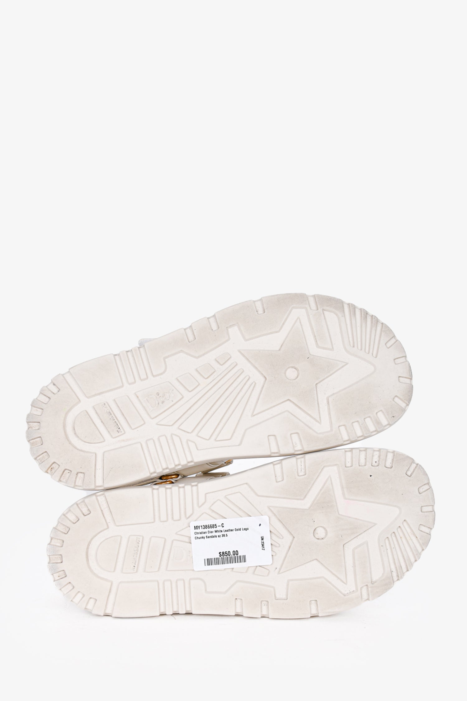 Christian Dior White Leather Gold Logo Chunky Sandals Size 38.5
