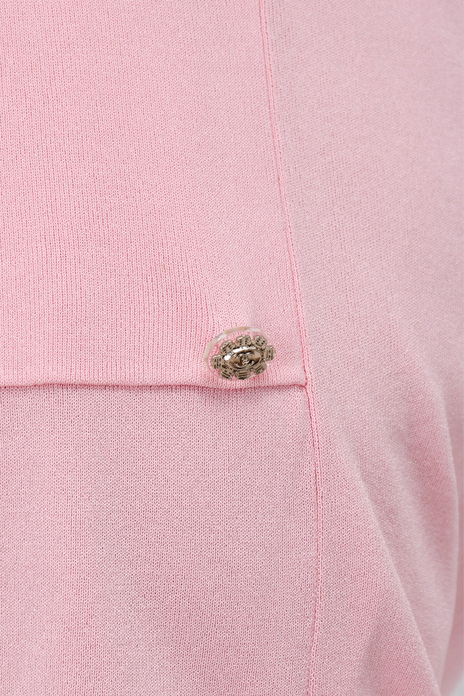 Pre-Loved Chanel™ Baby Pink Knit Short Sleeve Front Pocket Detail Dress Size 38