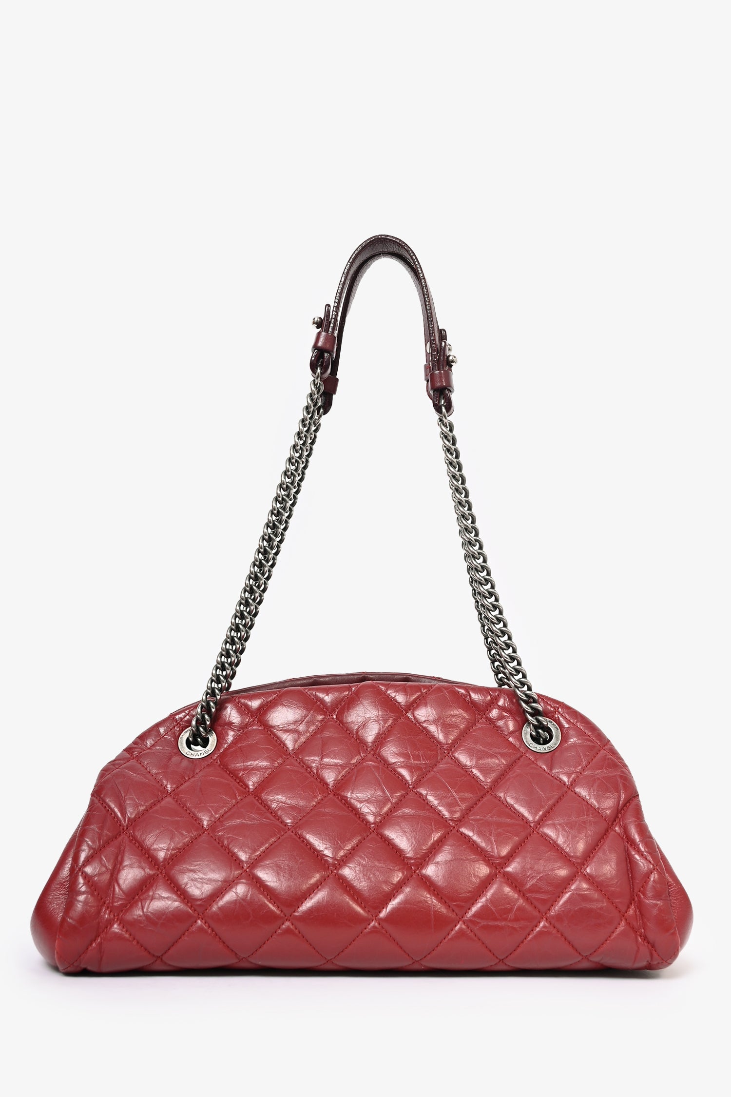 Pre-Loved Chanel™ 2012-13 Red Lambskin Large Just Mademoiselle Bowling Bag