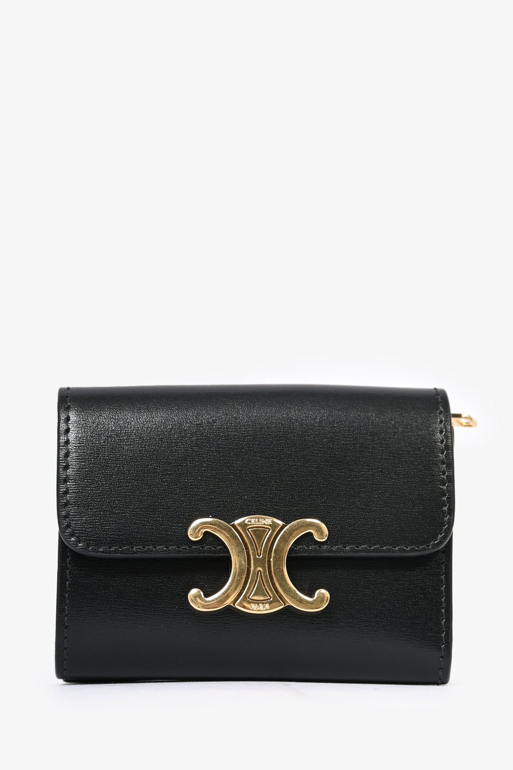 Celine Black Leather Triomphe Compact Wallet with Detachable Coin Pouch