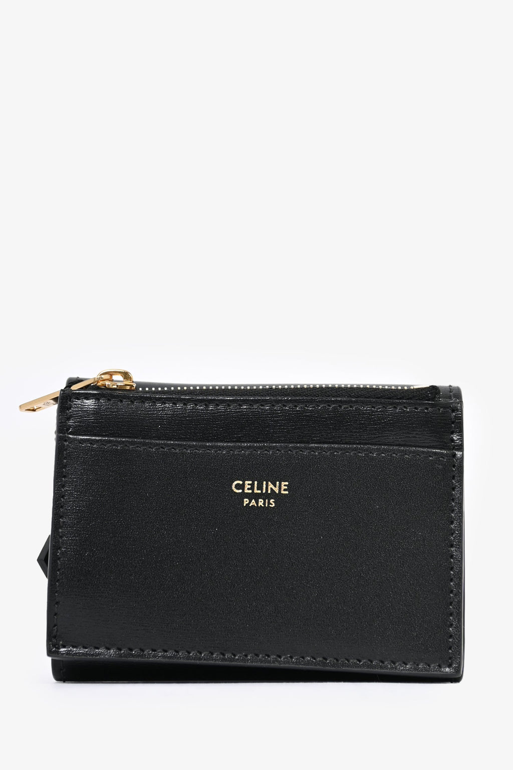 Celine Black Leather Triomphe Compact Wallet with Detachable Coin Pouch