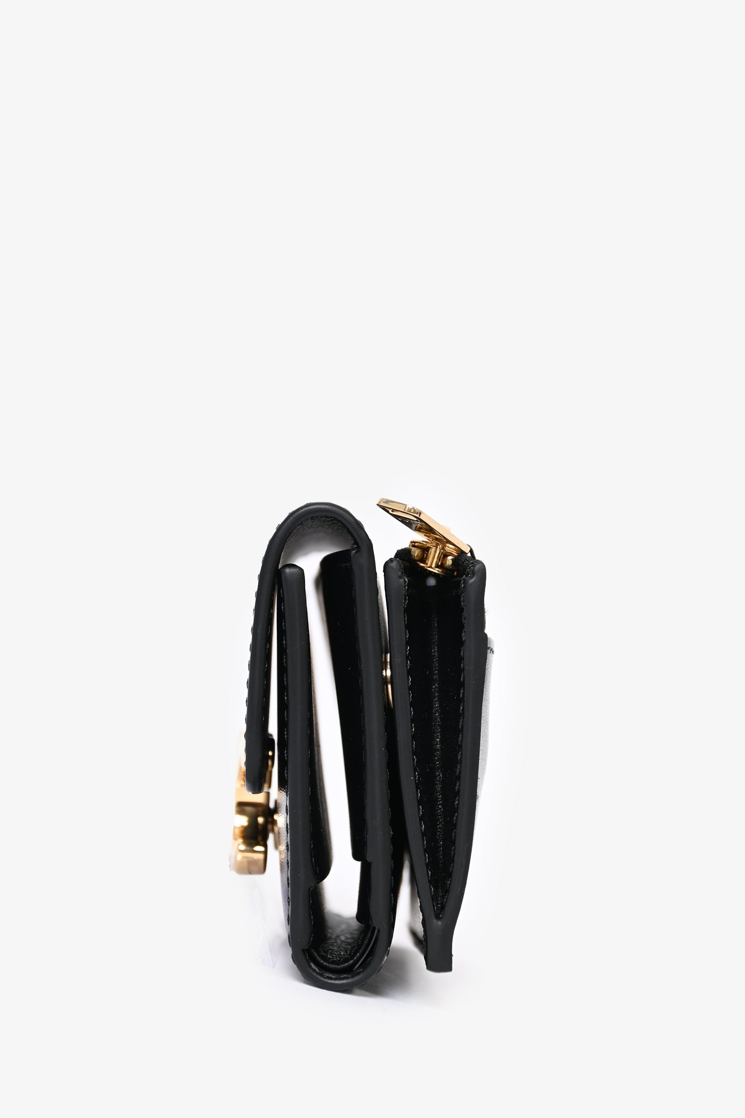 Celine Black Leather Triomphe Compact Wallet with Detachable Coin Pouch