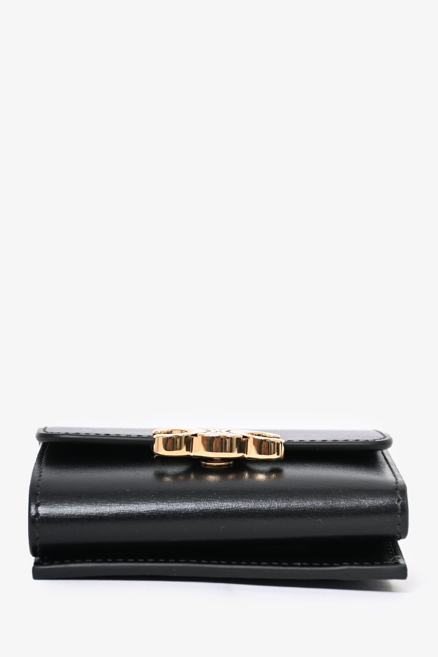Celine Black Leather Triomphe Compact Wallet with Detachable Coin Pouch