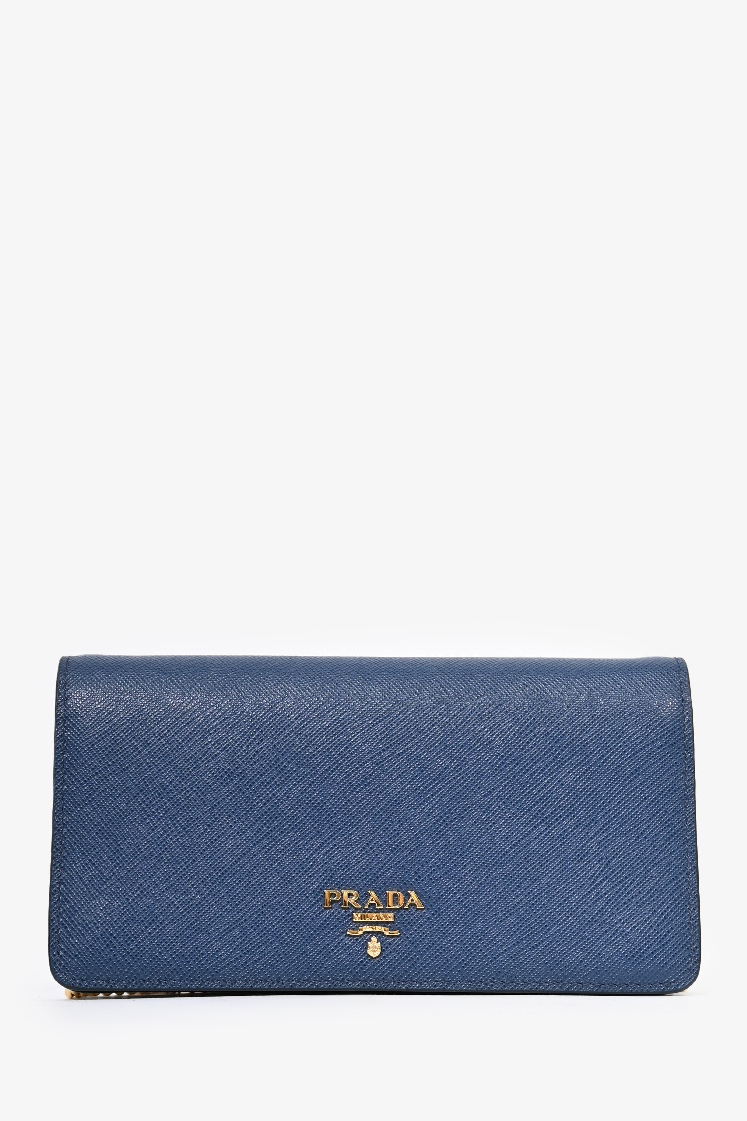 Prada Blue Saffiano Leather Wallet on Chain