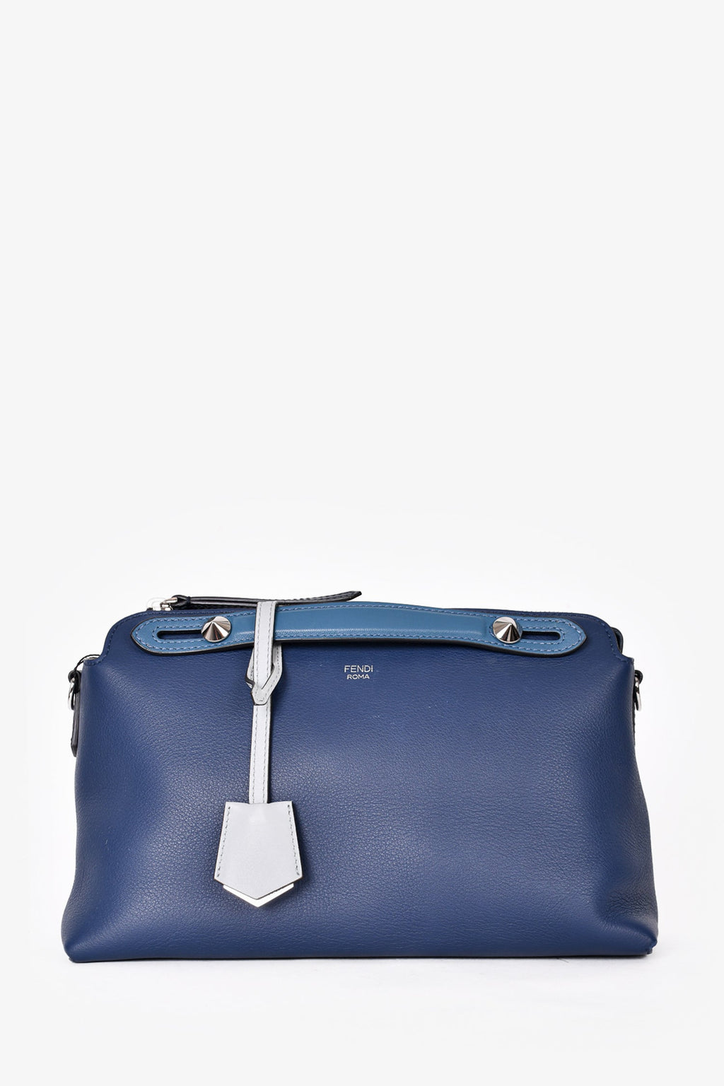 Fendi Navy Leather Medium By The Way Top Handle With Strap