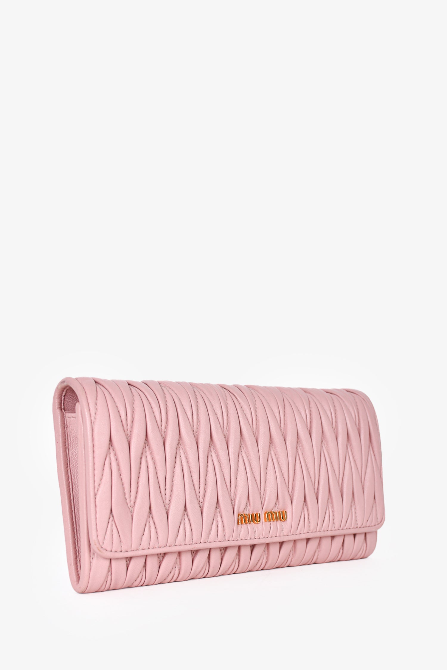 Miu Miu Pink Matelassé Leather Wallet on Chain