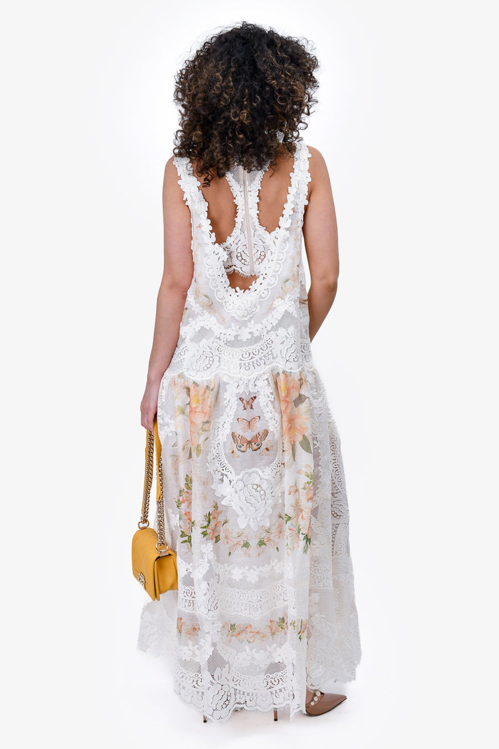 Zimmermann Cream/Peach Linen/Silk Floral Lace Embroidered Dress Size 0
