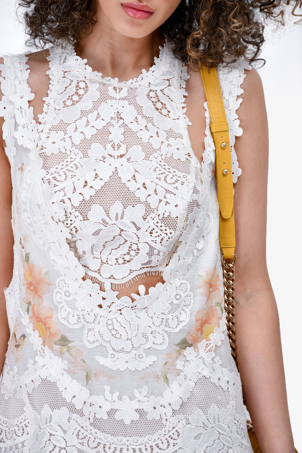 Zimmermann Cream/Peach Linen/Silk Floral Lace Embroidered Dress Size 0