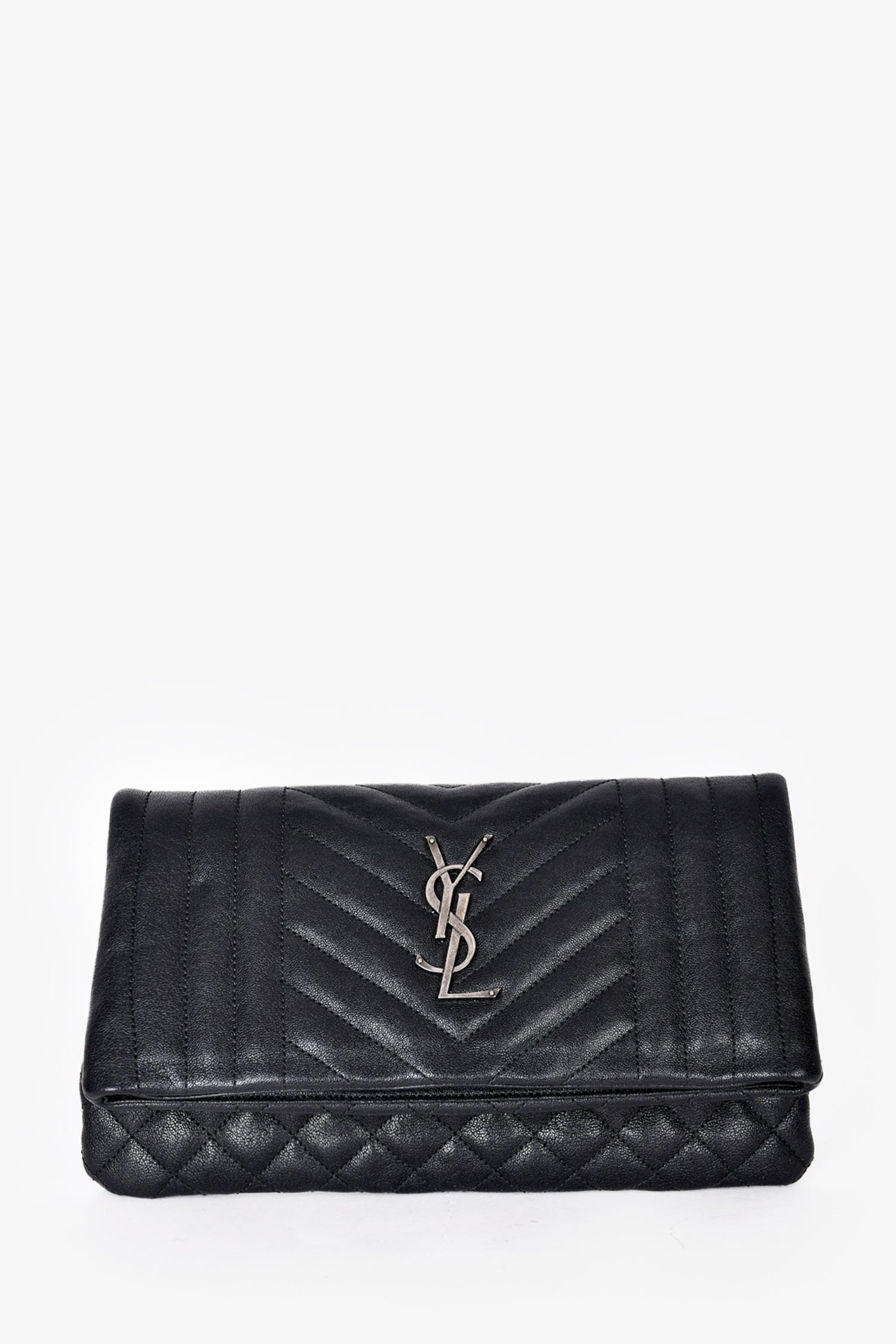 Saint Laurent 2016 Black Leather Fold Over West Hollywood Clutch
