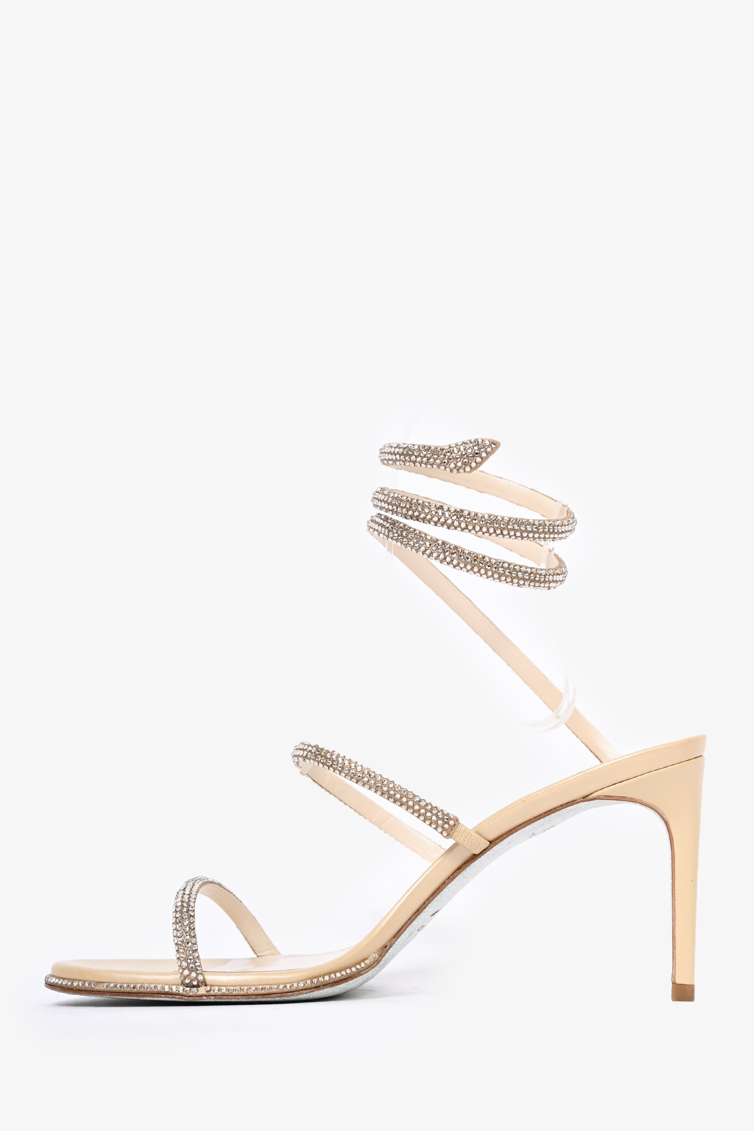 Rene Caovilla Beige Double Crystal Cleo Heels Size 37.5