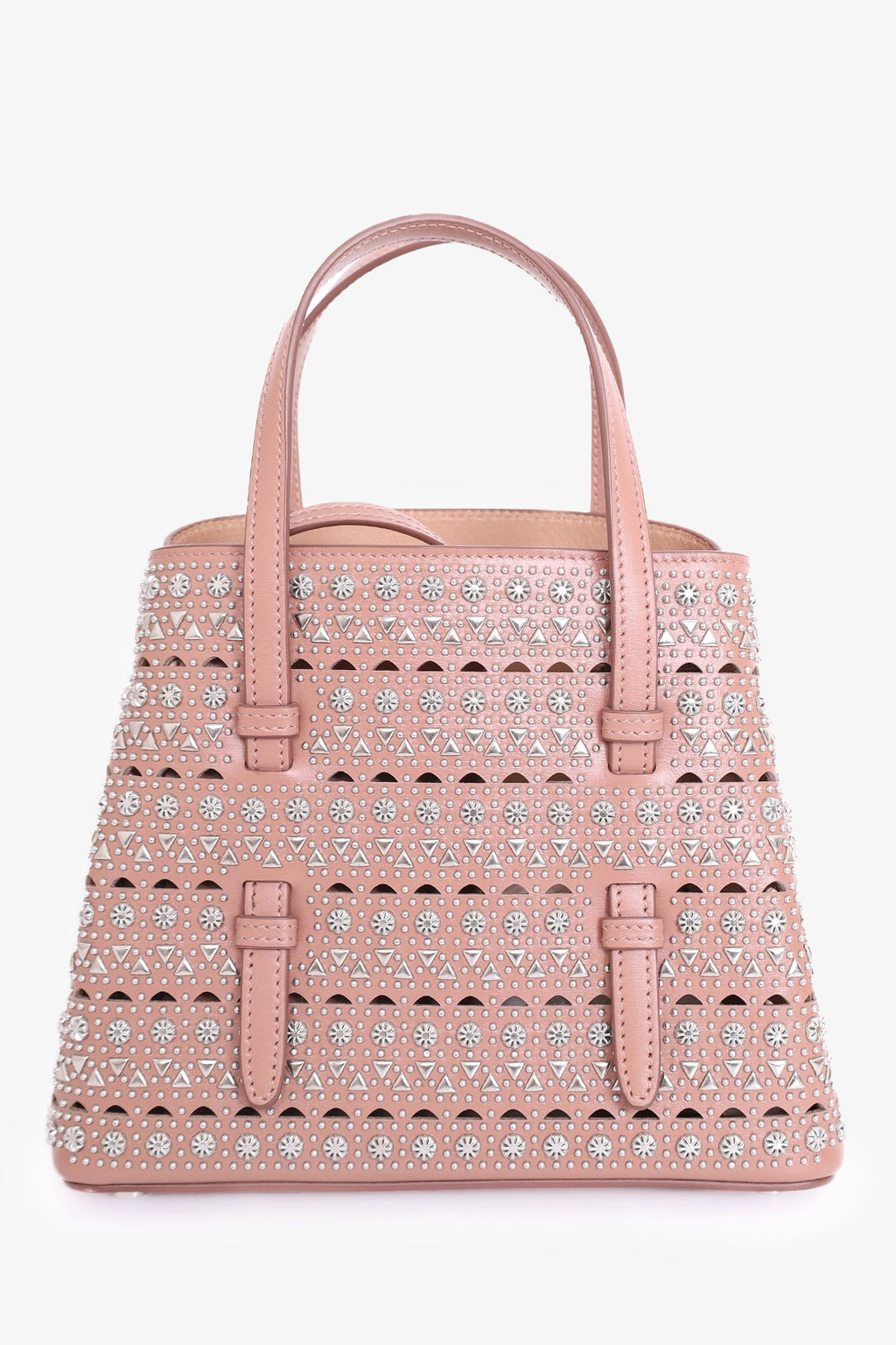 Alaïa Taupe Leather Studded Laser Cut Mini Tote Bag With Strap