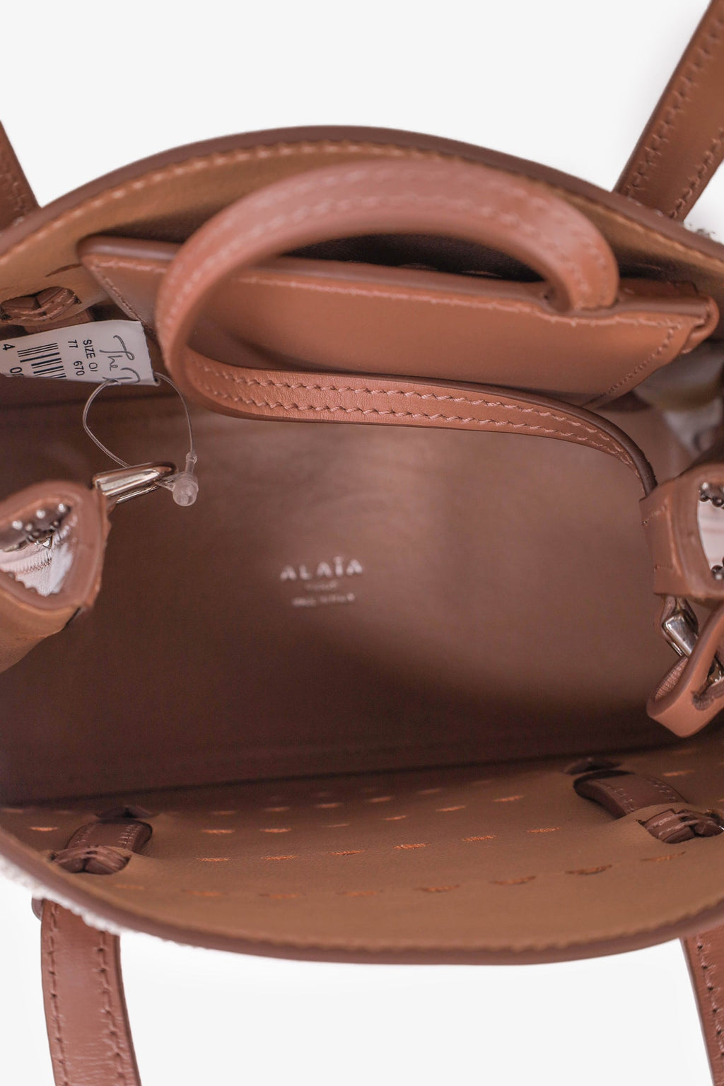 Alaïa Taupe Leather Studded Laser Cut Mini Tote Bag With Strap