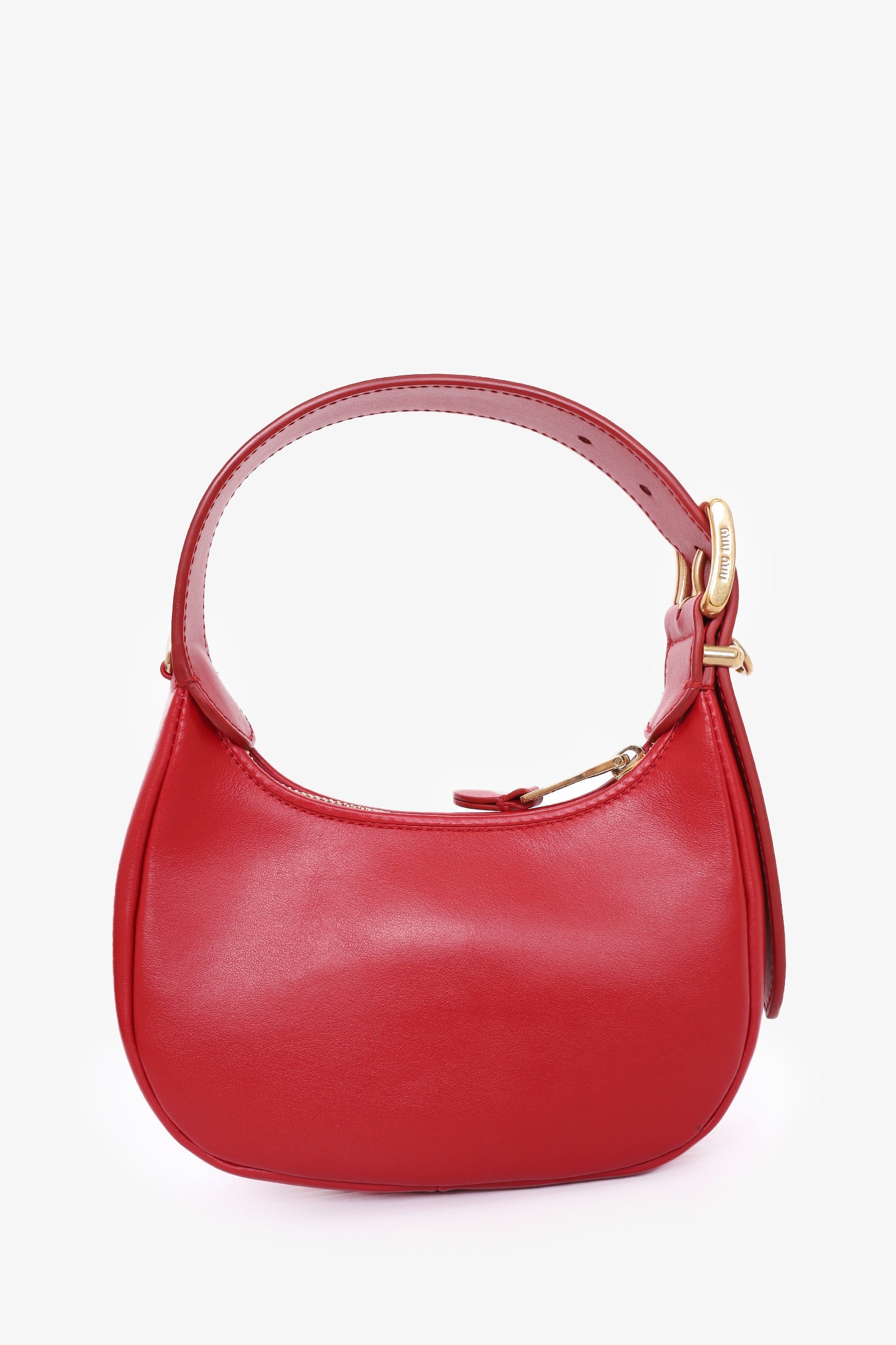 Miu Miu Red Leather Hobo Bag With Strap
