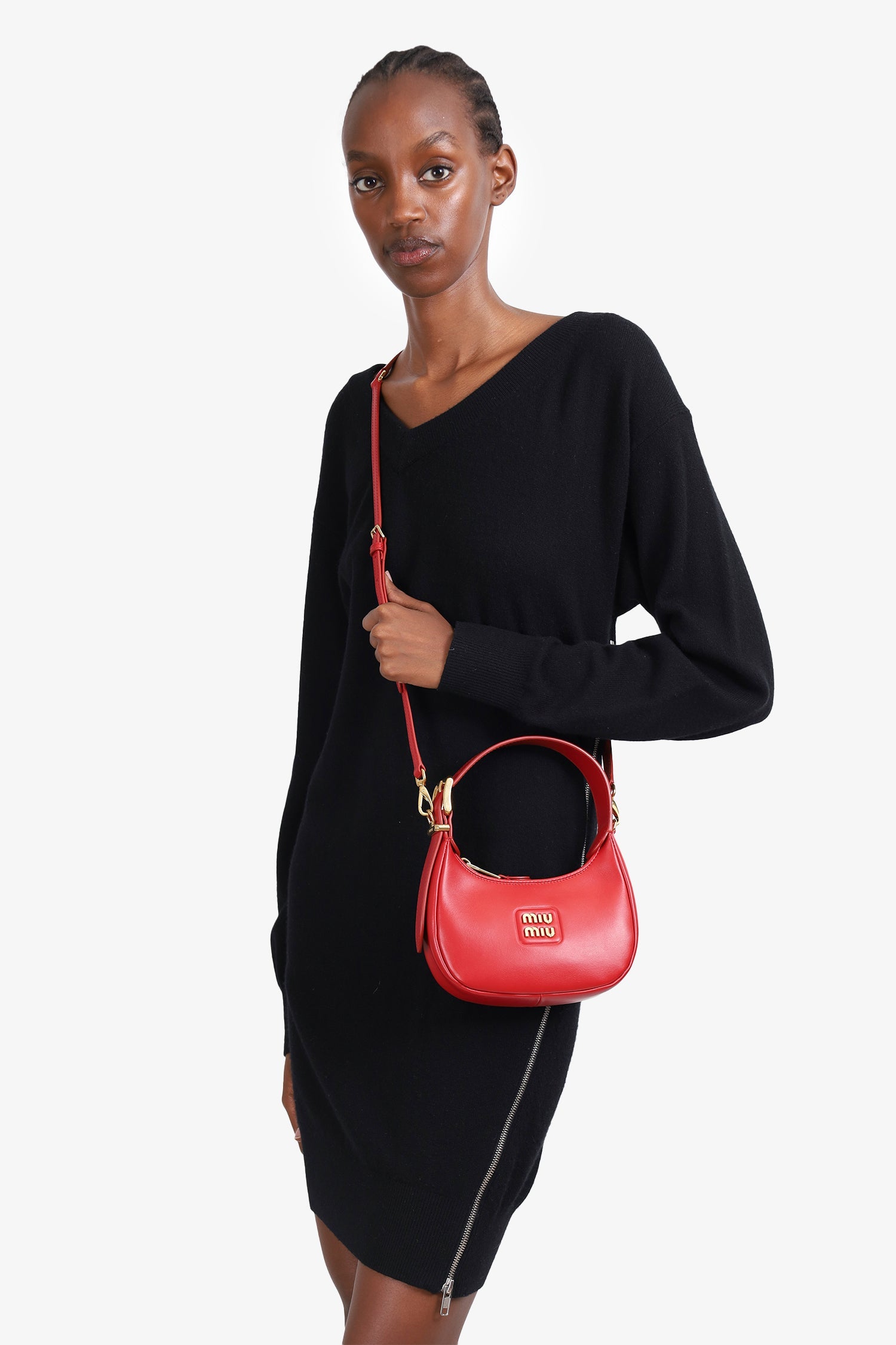 Miu Miu Red Leather Hobo Bag With Strap