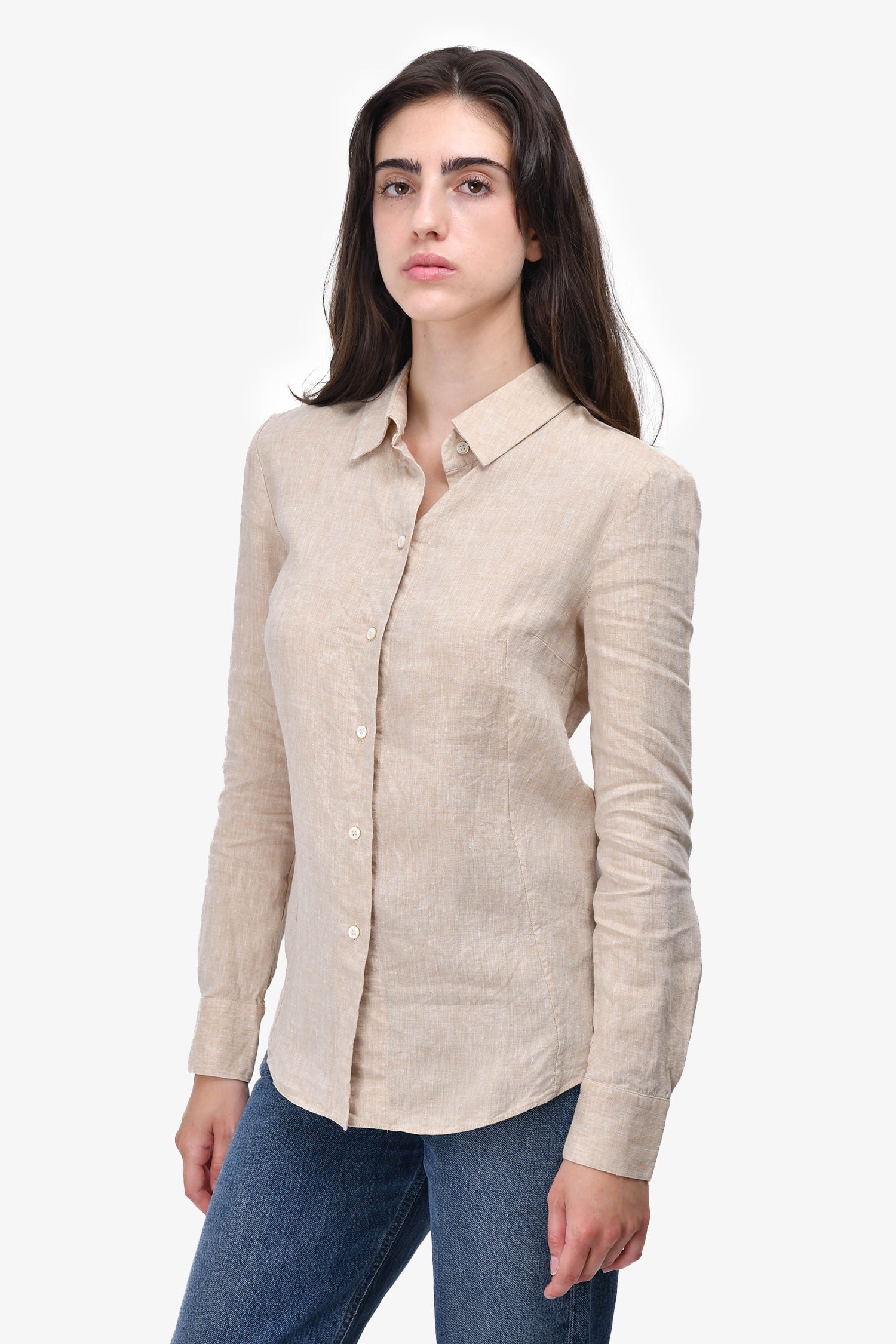 Altuzarra Beige Linen Button Up Blouse Size 36