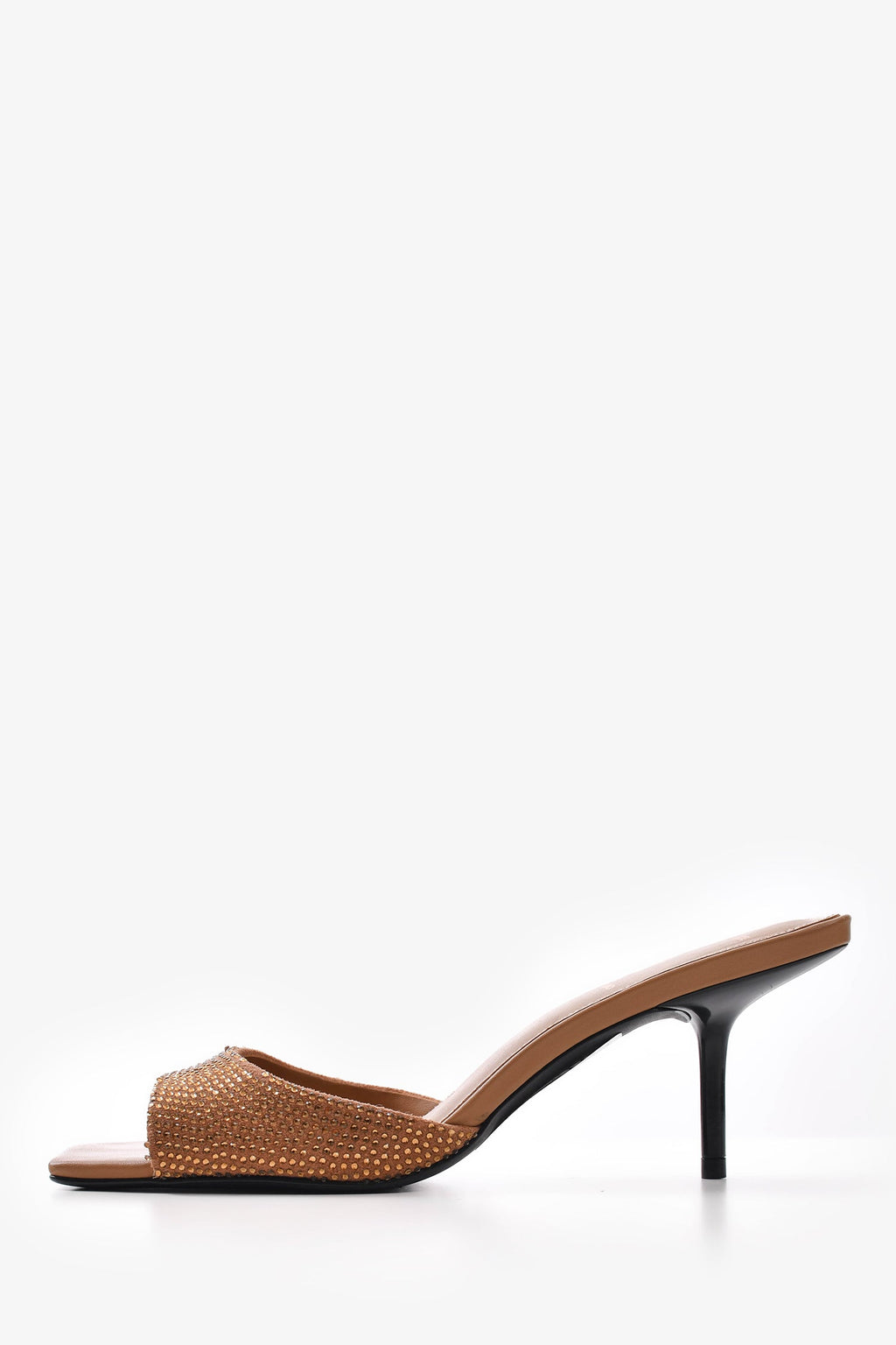 Black Suede Studio Tan Leather Crystal Heeled Mules Size 38