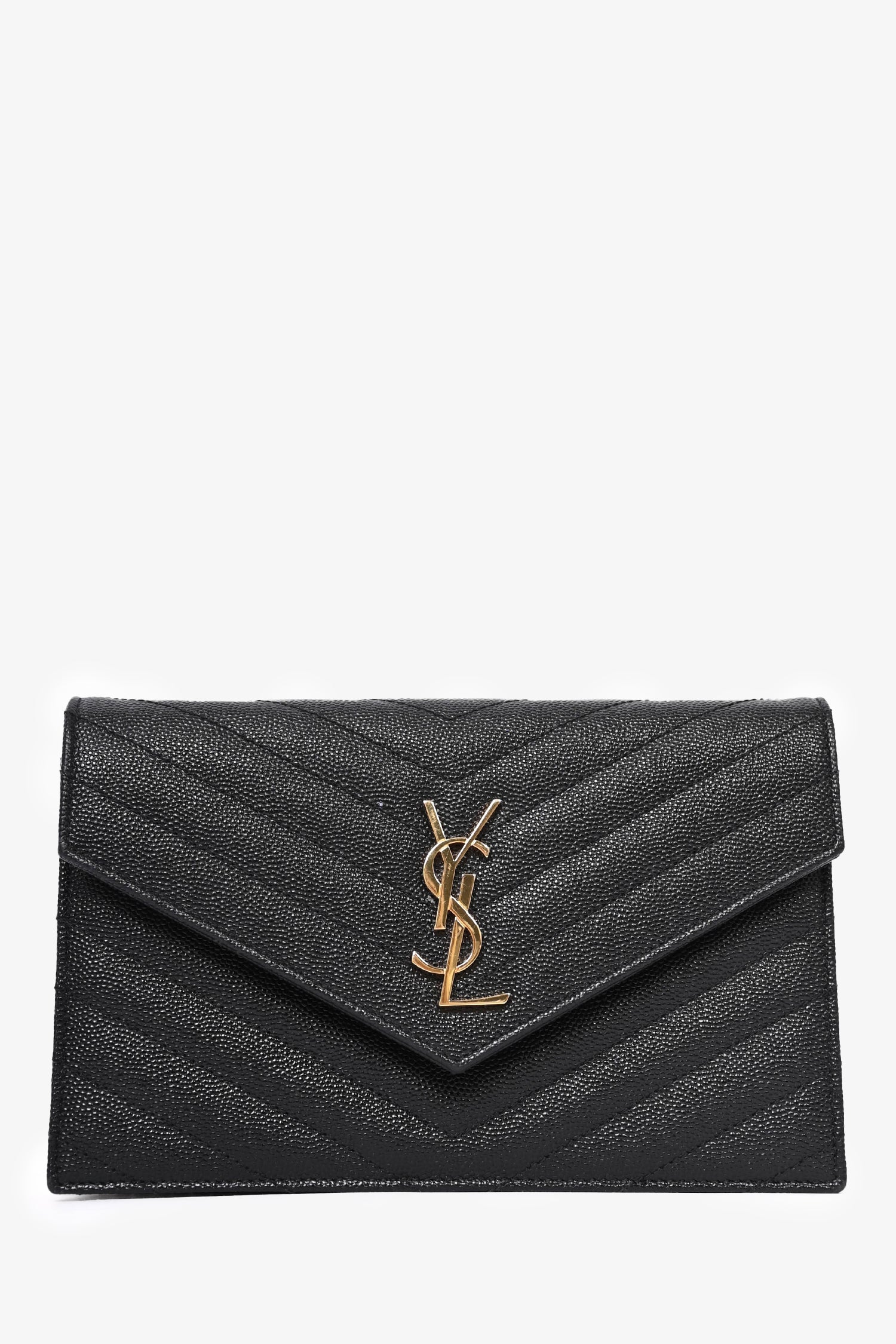 Saint Laurent Black Chevron Leather Envelope Wallet On Chain