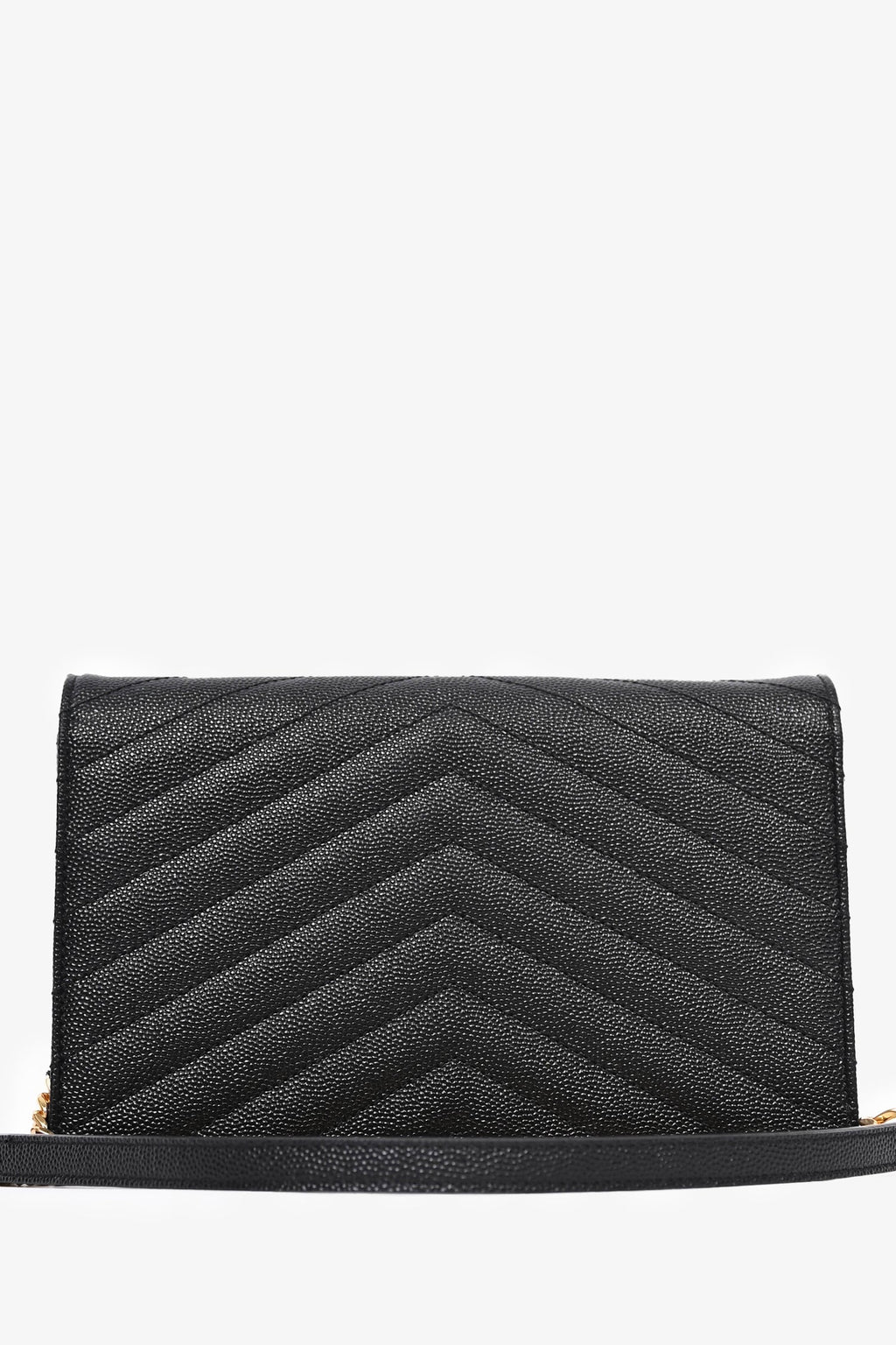 Saint Laurent Black Chevron Leather Envelope Wallet On Chain