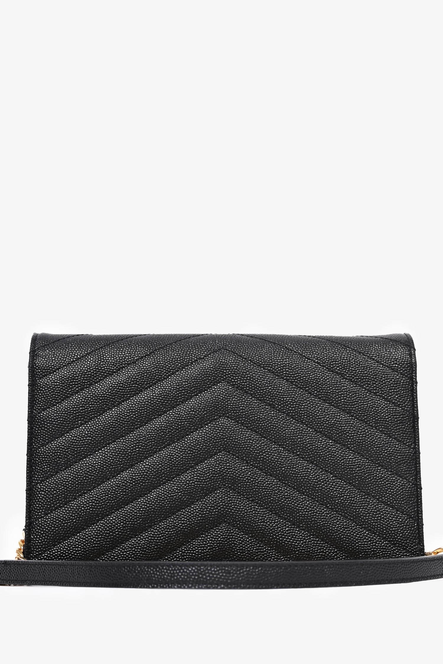 Saint Laurent Black Chevron Leather Envelope Wallet On Chain