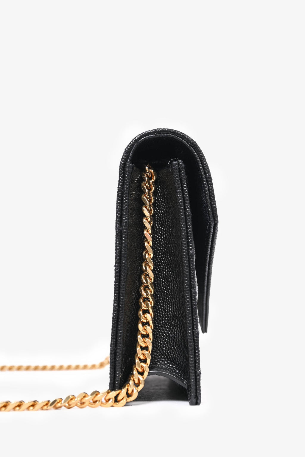 Saint Laurent Black Chevron Leather Envelope Wallet On Chain