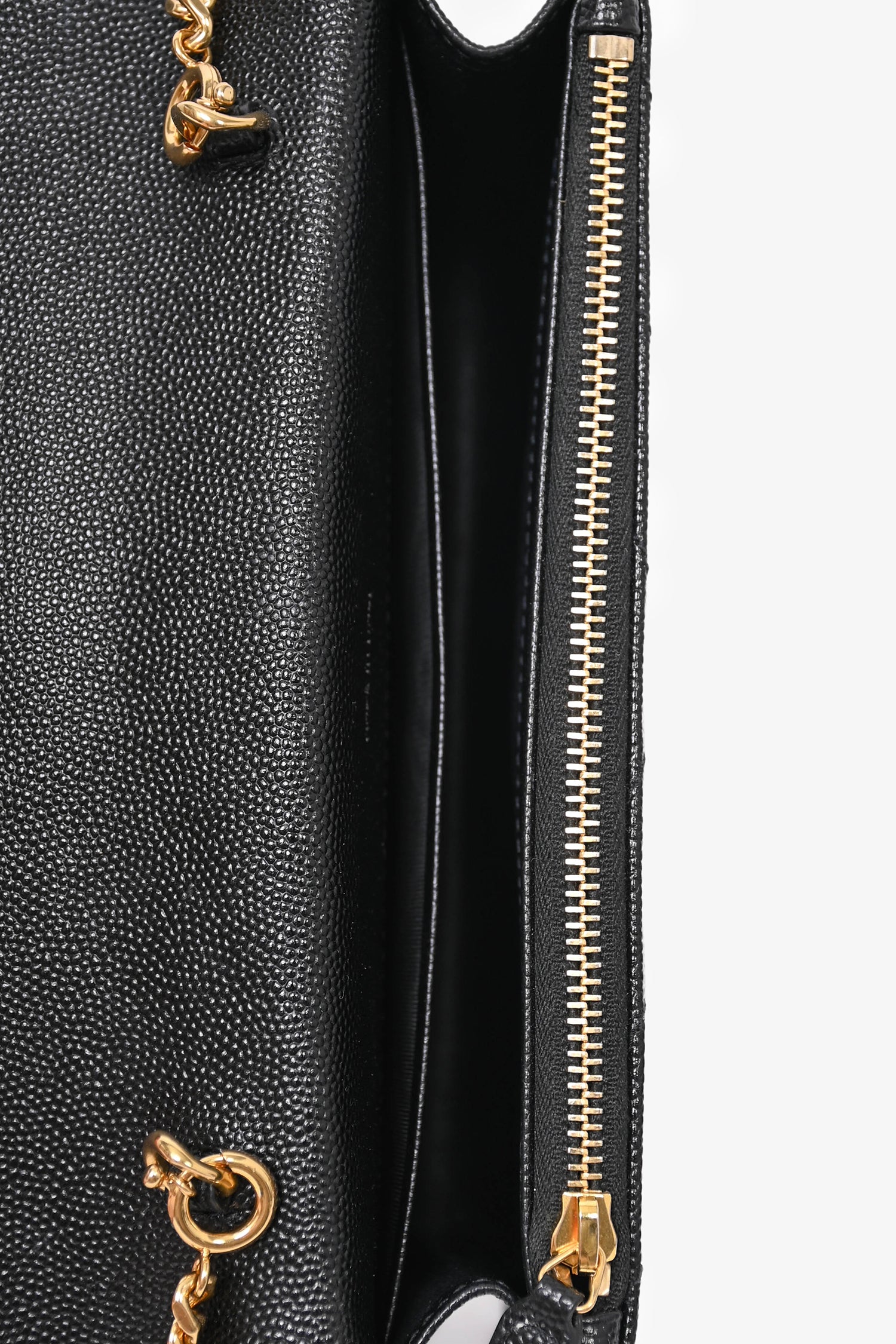 Saint Laurent Black Chevron Leather Envelope Wallet On Chain