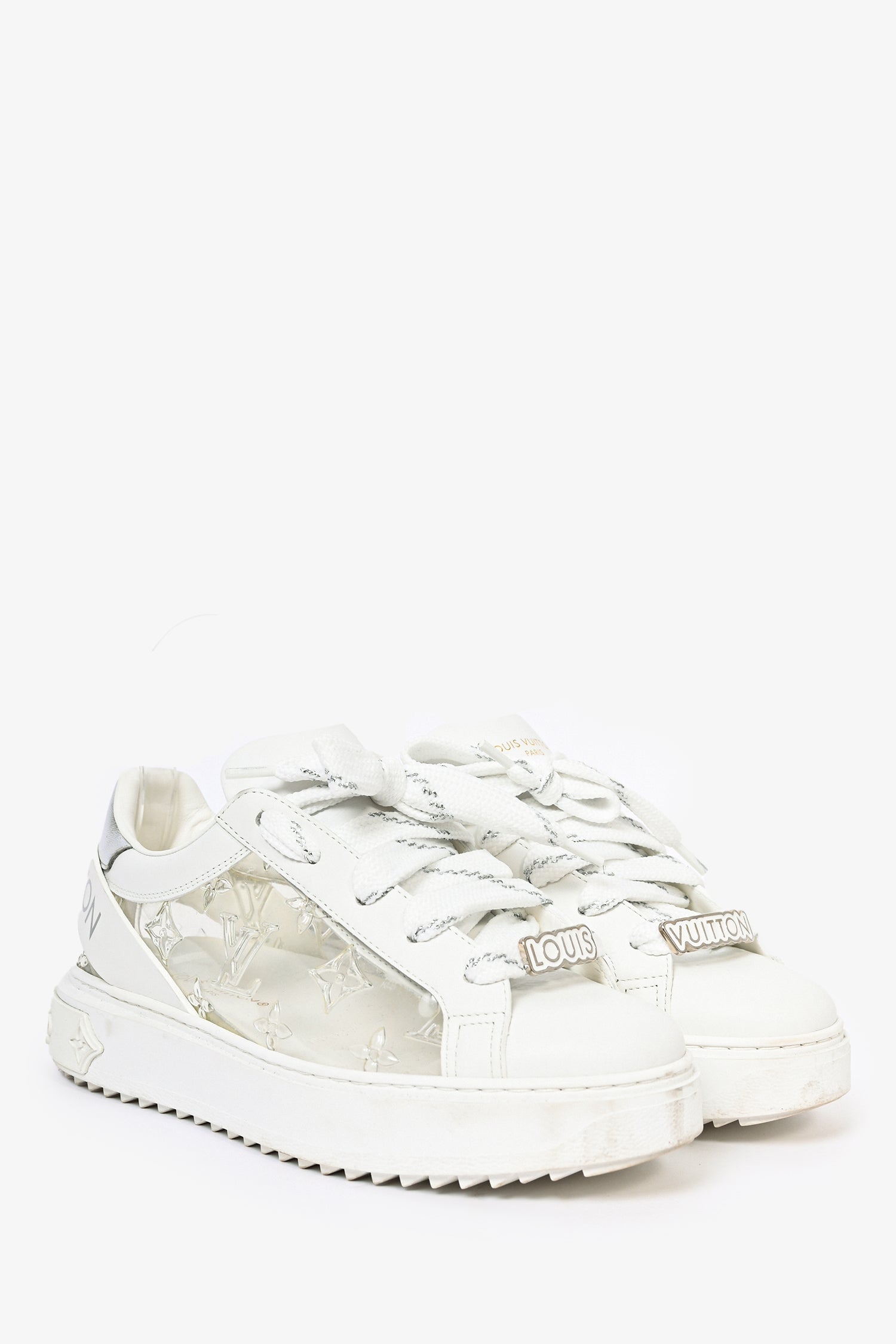Louis Vuitton White Leather Translucent Monogram Sneakers Size 36.5