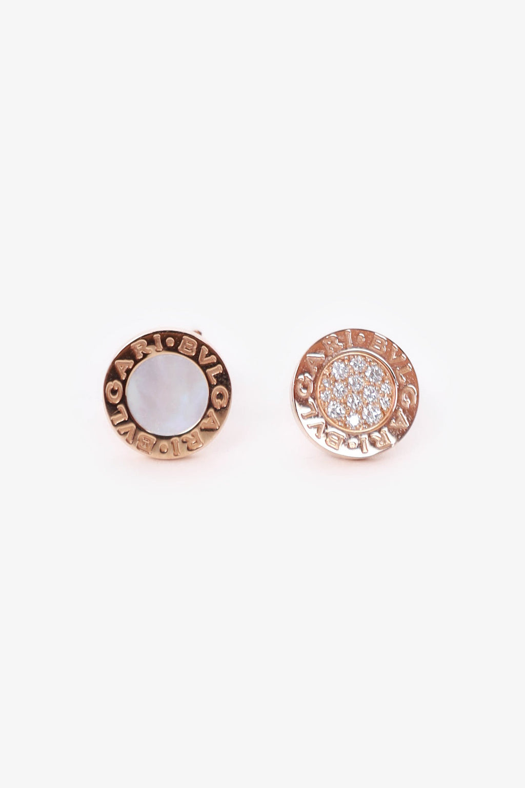 Bvlgari 18K Rose Gold Pavé Diamonds/Mother of Pearl Studs Earrings