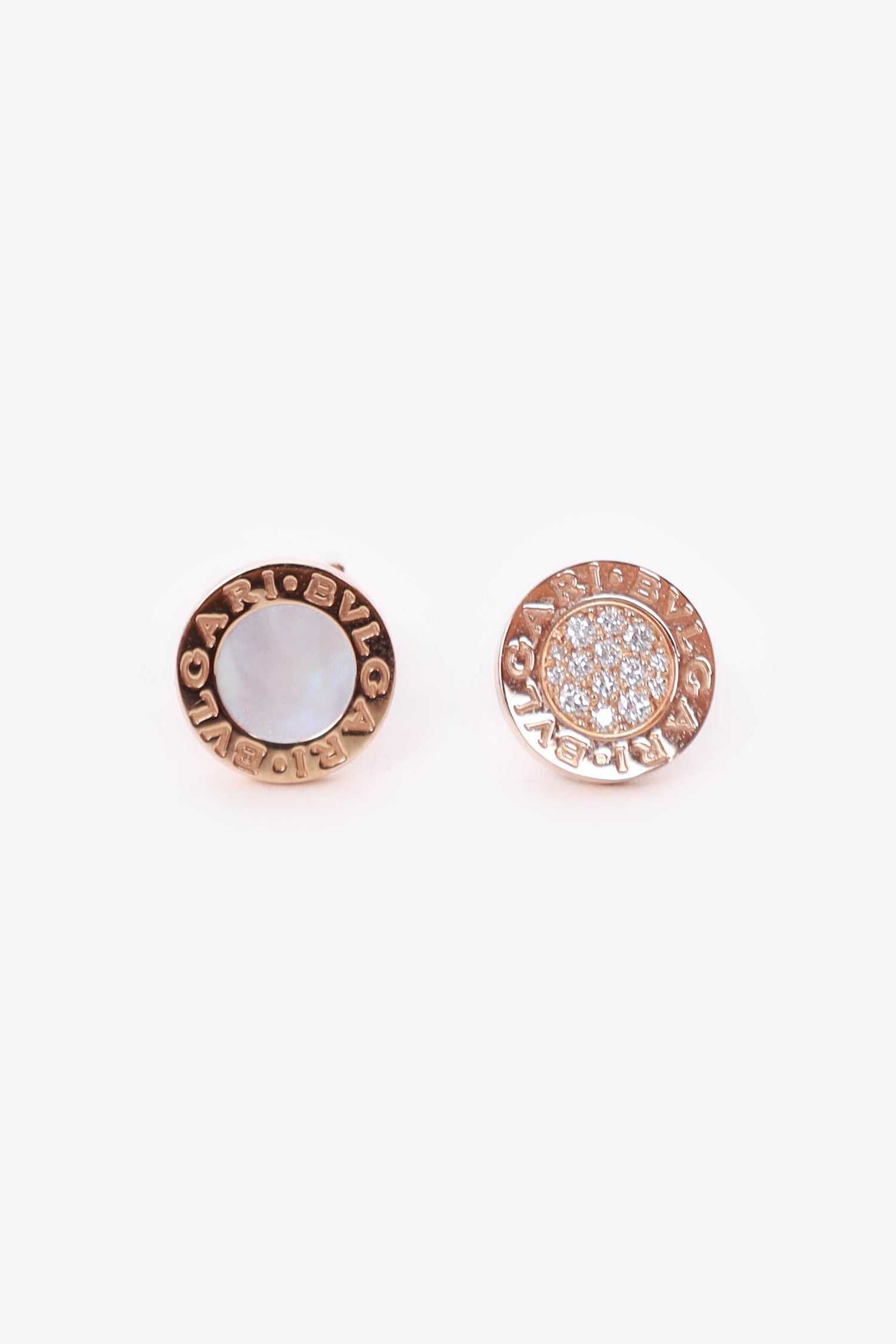 Bvlgari 18K Rose Gold Pavé Diamonds/Mother of Pearl Studs Earrings