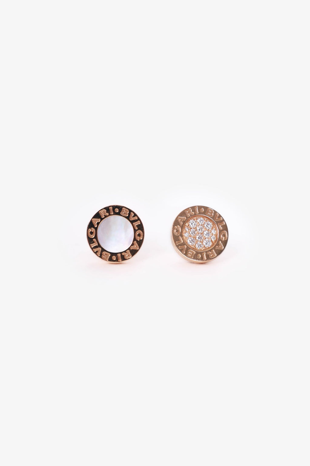Bvlgari 18K Rose Gold Pavé Diamonds/Mother of Pearl Studs Earrings