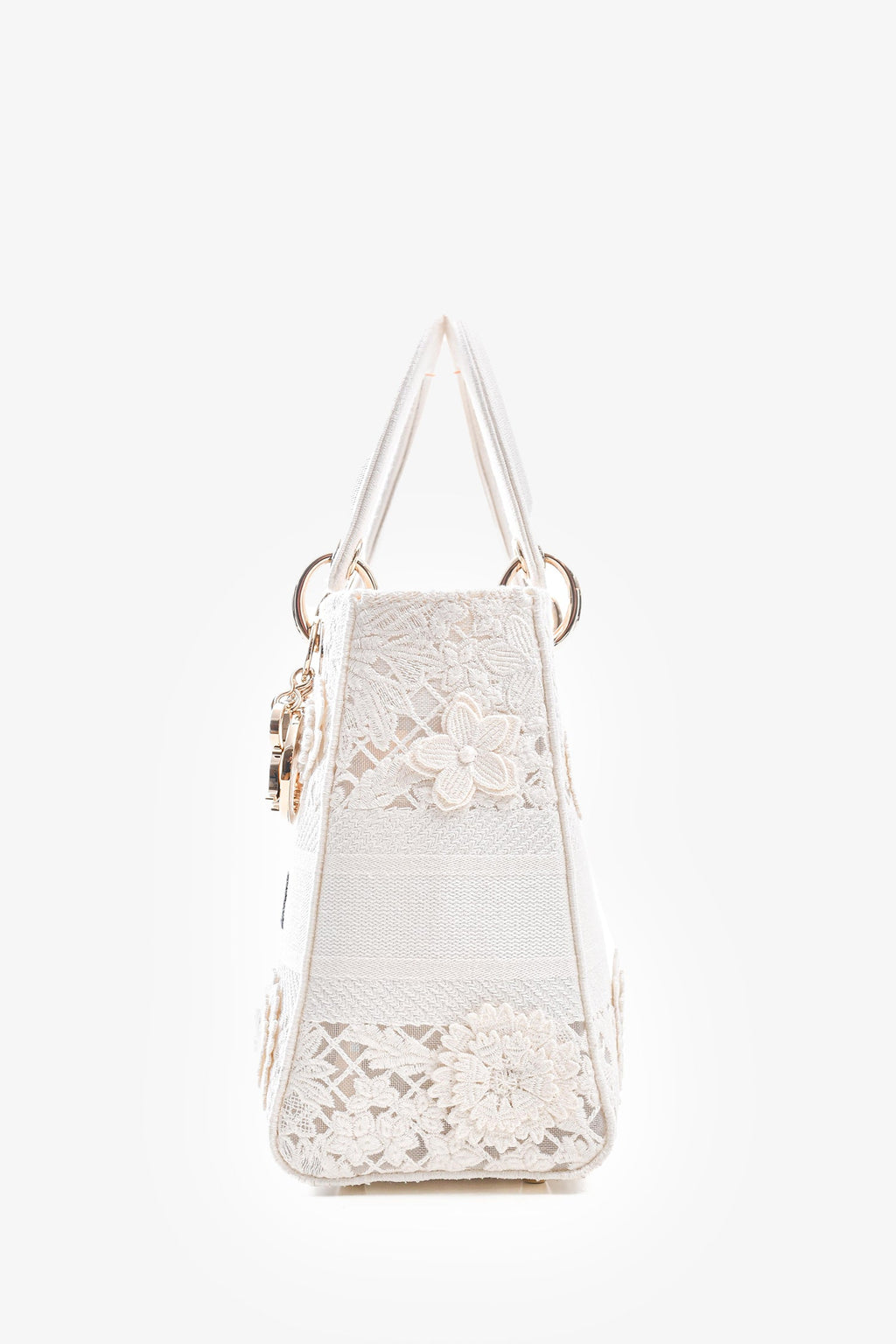 Christian Dior 2023 White Lace Floral Medium D-Lite Top Handle with Strap