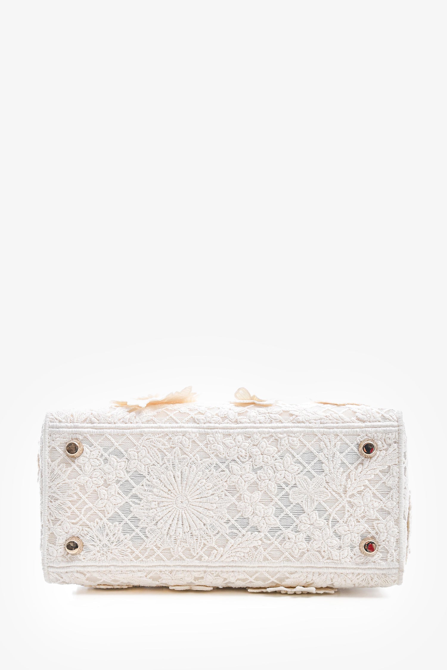 Christian Dior 2023 White Lace Floral Medium D-Lite Top Handle with Strap