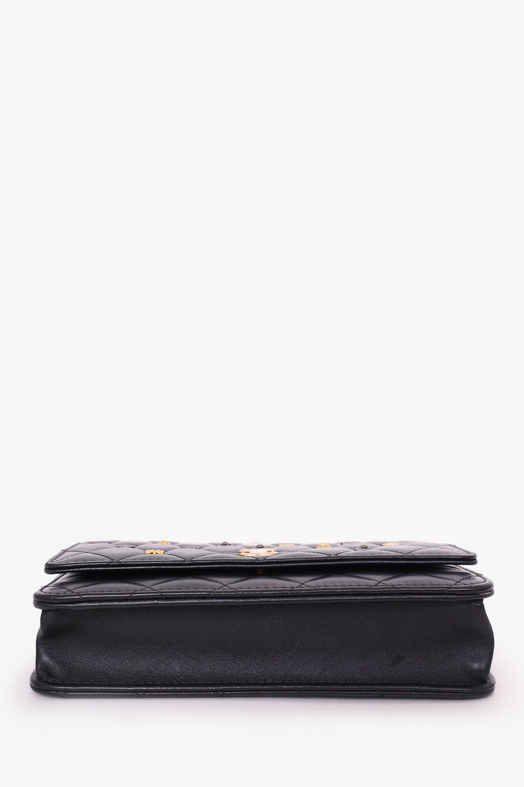 Pre-Loved Chanel™ 2018-19 Black Lambskin Quilted Studded Lucky Charm Wallet On Chain