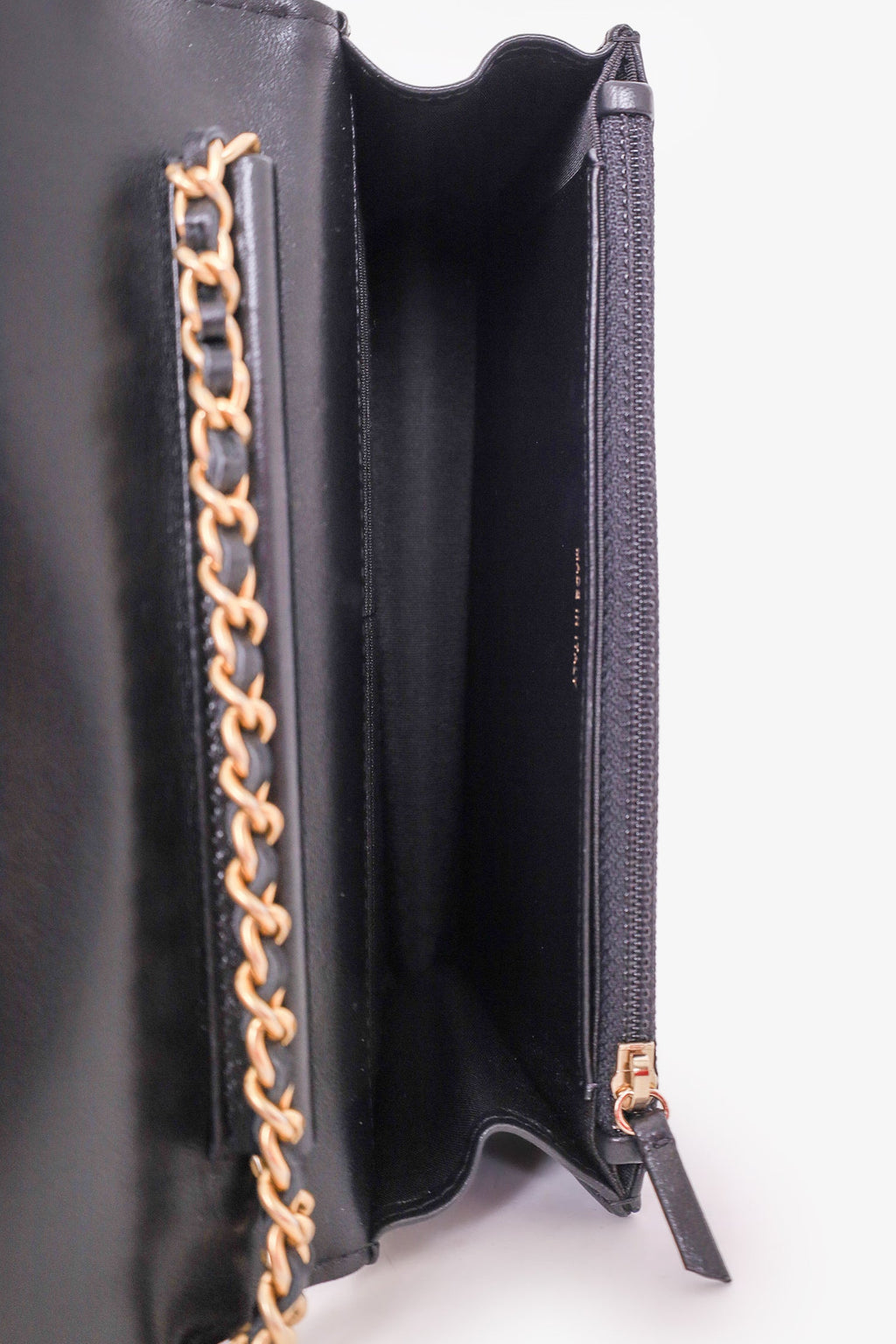 Pre-Loved Chanel™ 2018-19 Black Lambskin Quilted Studded Lucky Charm Wallet On Chain