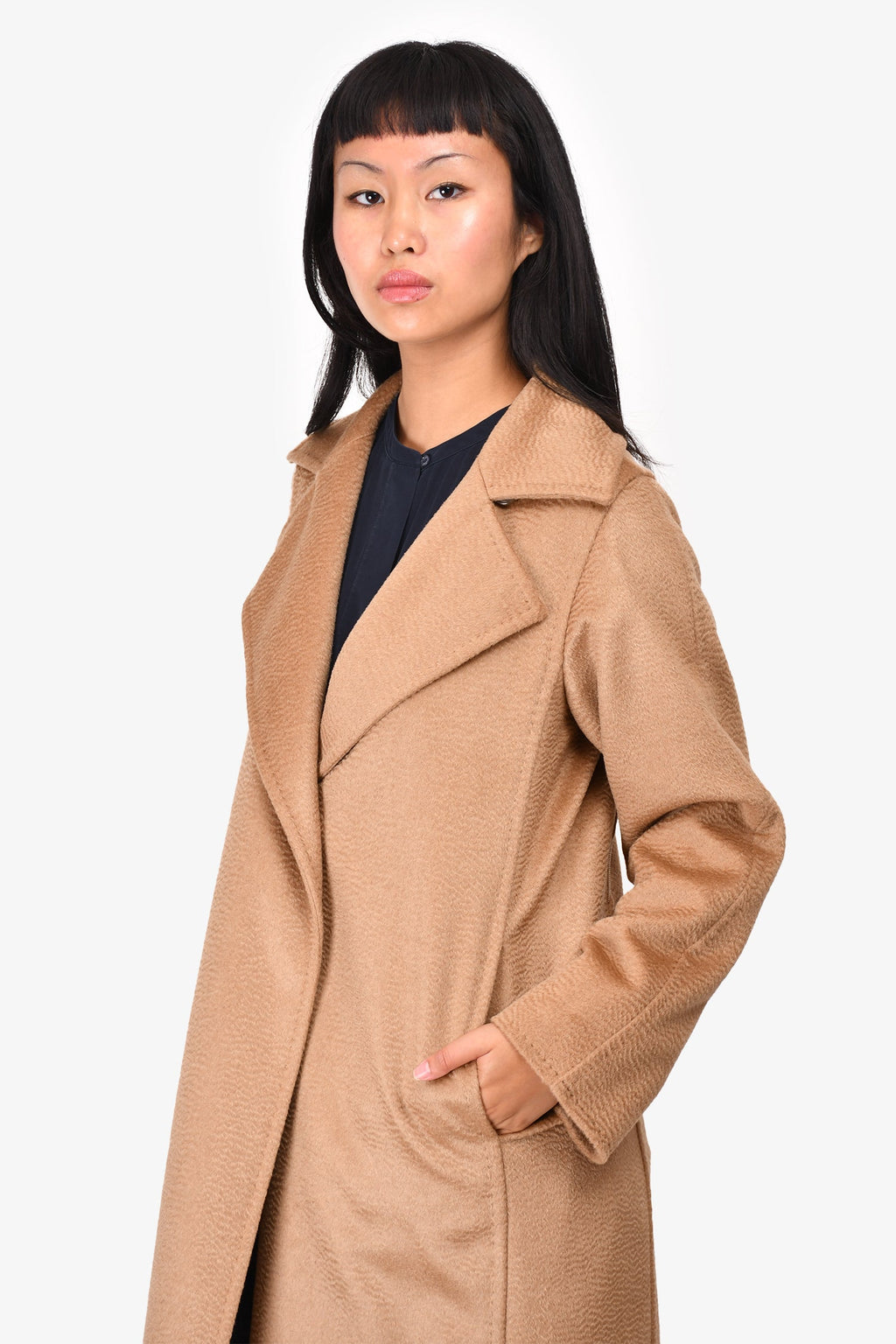 Max Mara Camel Long Sleeve Belted Coat Size 34