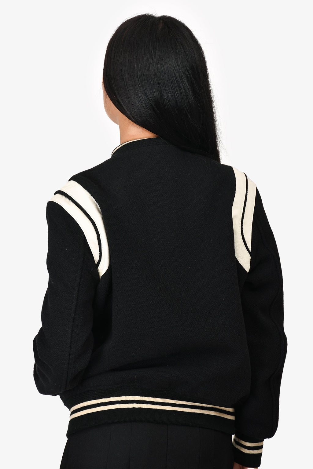 Saint Laurent Black/White Wool/Leather Bomber Jacket Size 48 Mens