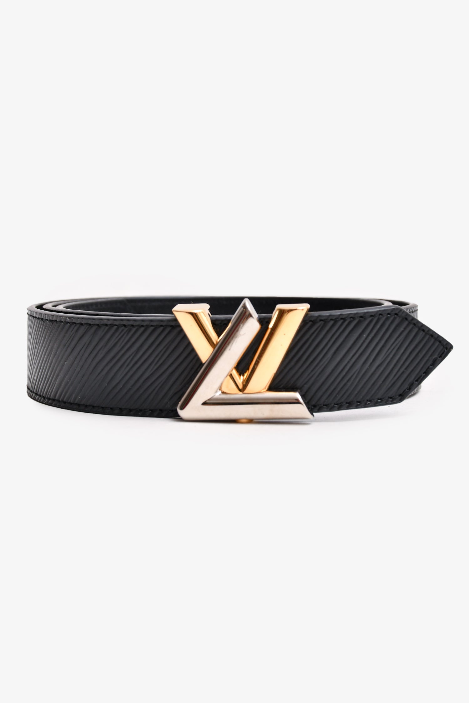 Louis Vuitton Black Epi Leather Dual Toned Twist Belt Size 86/34